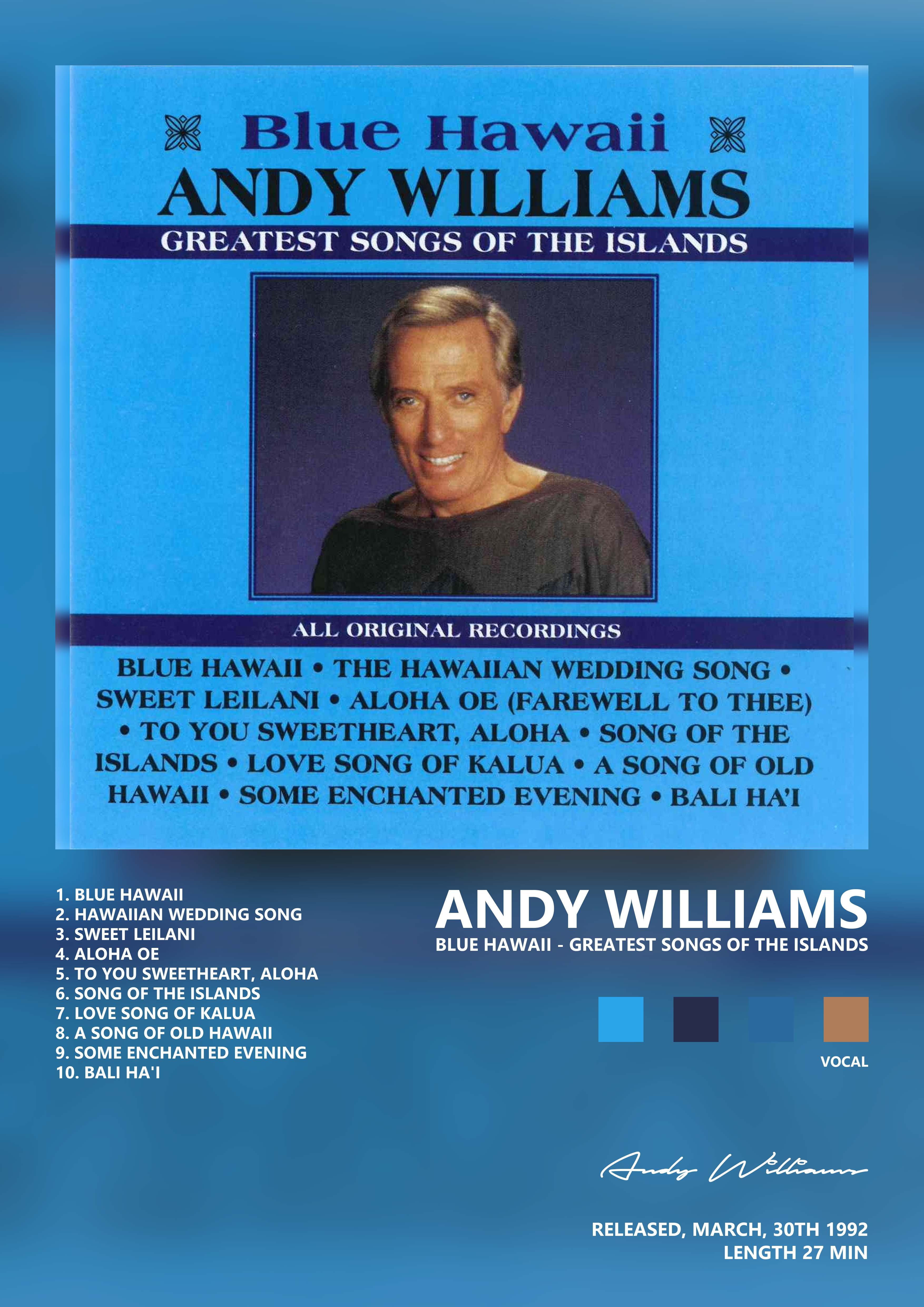 Music poster: Andy Williams - Blue Hawaii - Greatest Songs of the Islands