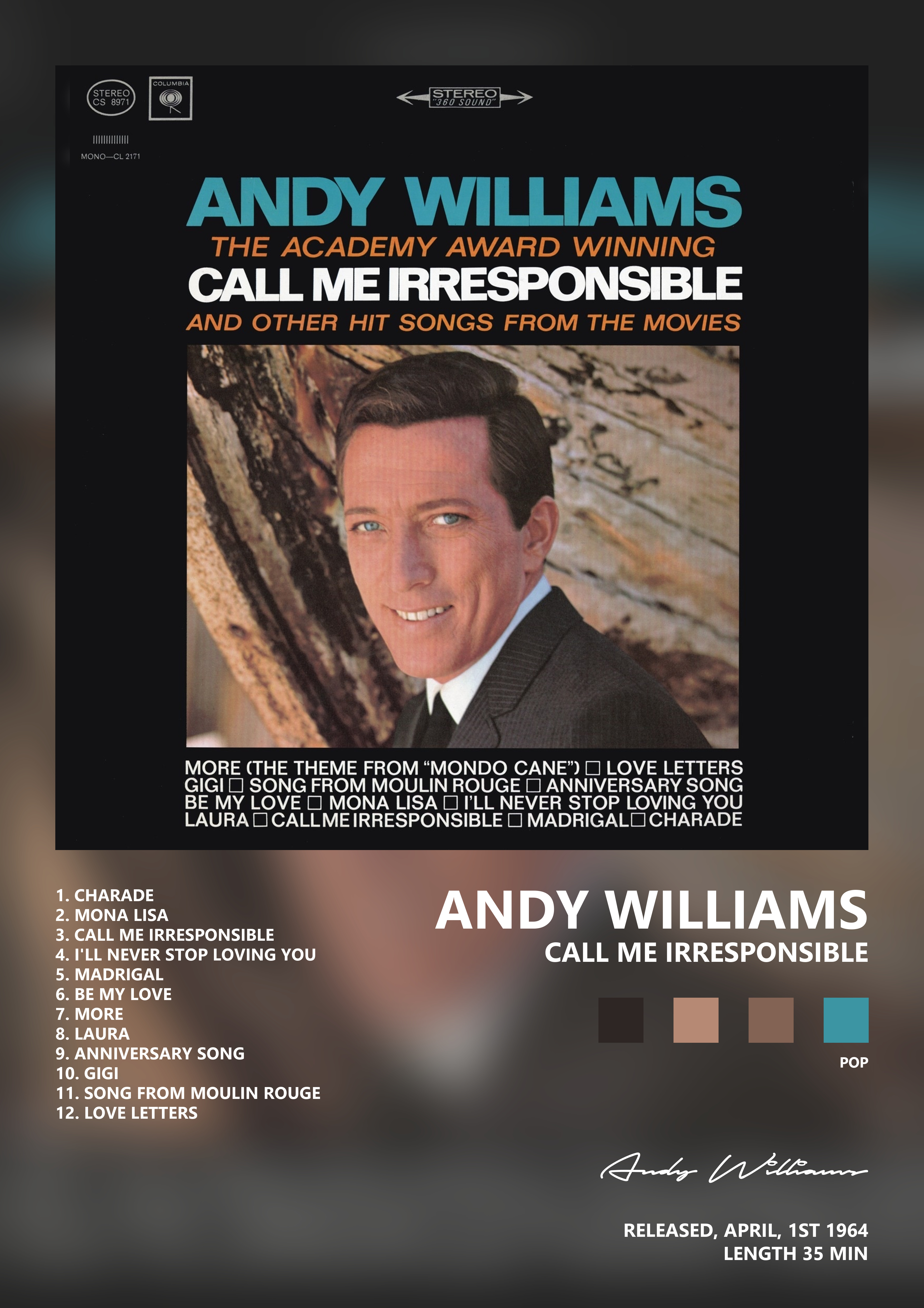Music poster: Andy Williams - Call Me Irresponsible