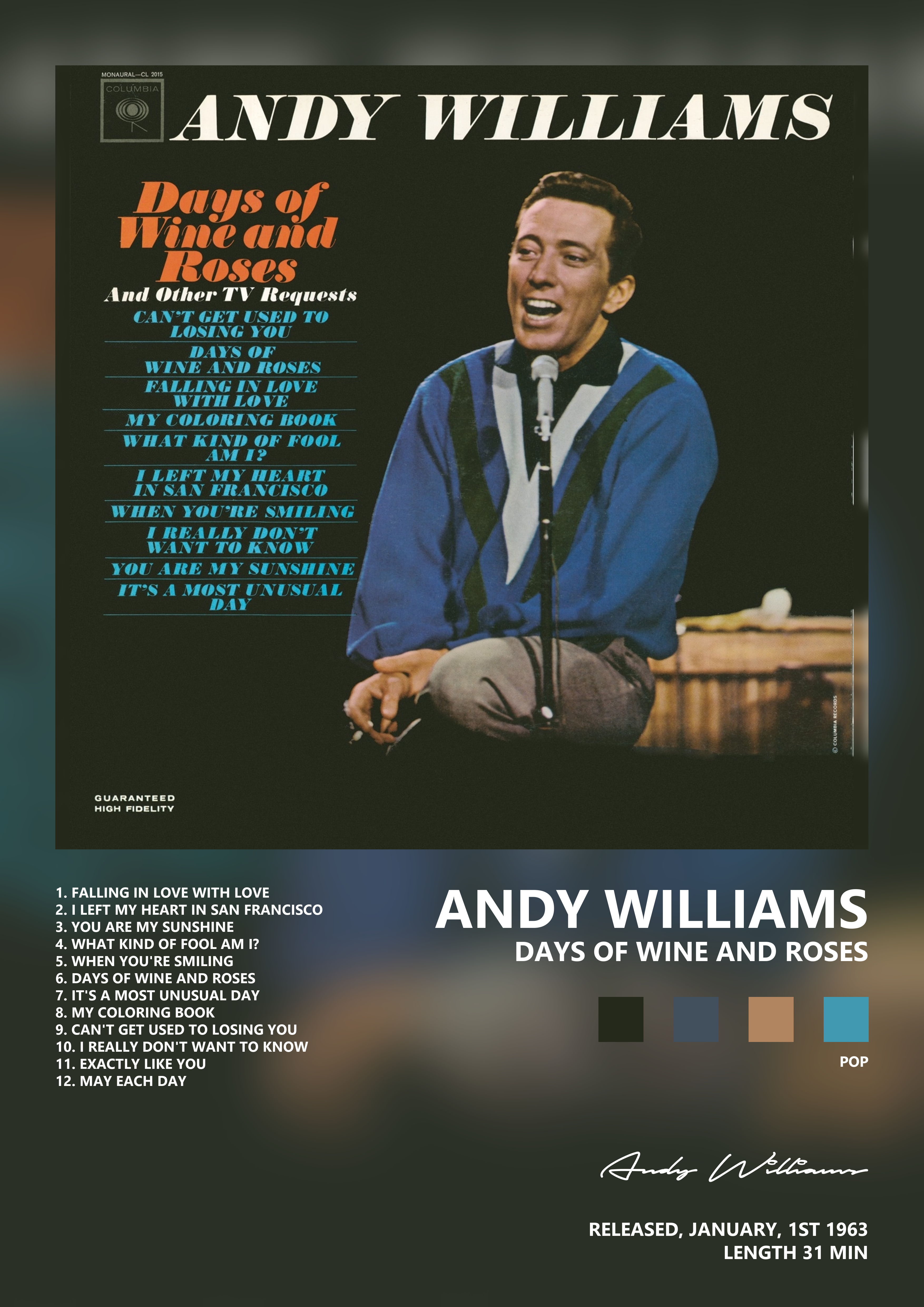 Music poster: Andy Williams - Days of Wine and Roses