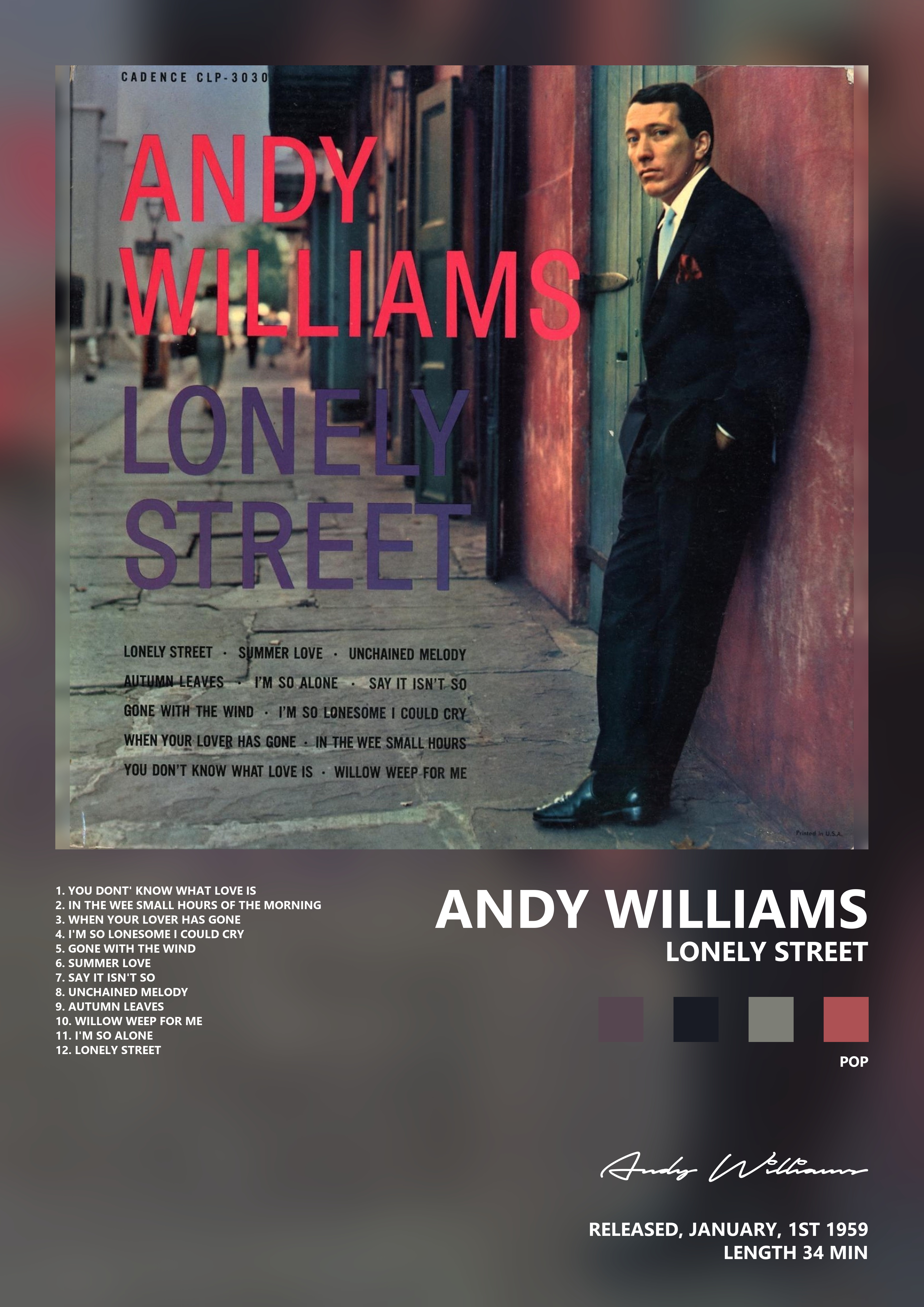 Music poster: Andy Williams - Lonely Street