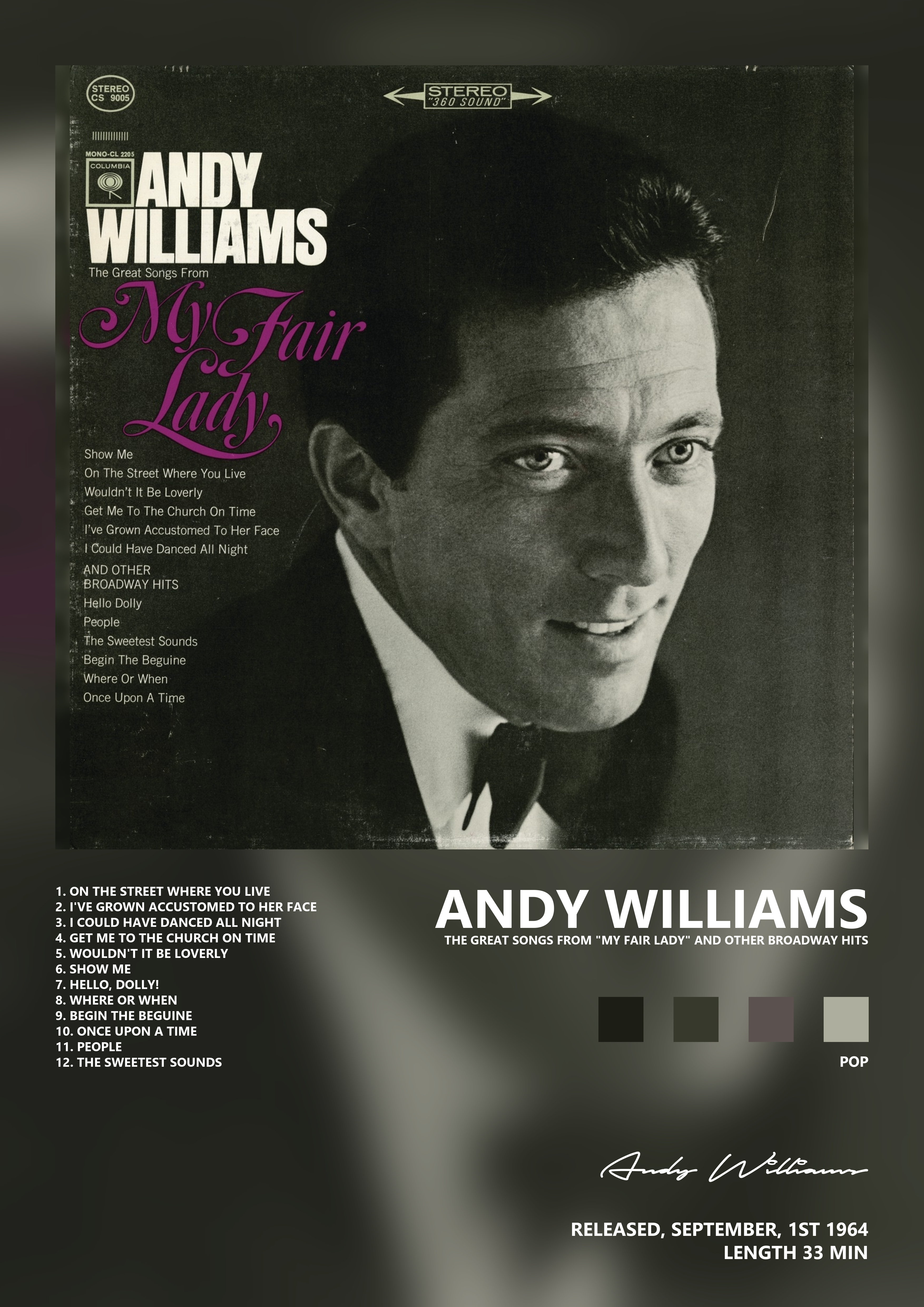 Music poster: Andy Williams - The Great Songs from My Fair Lady and Other Broadway Hits