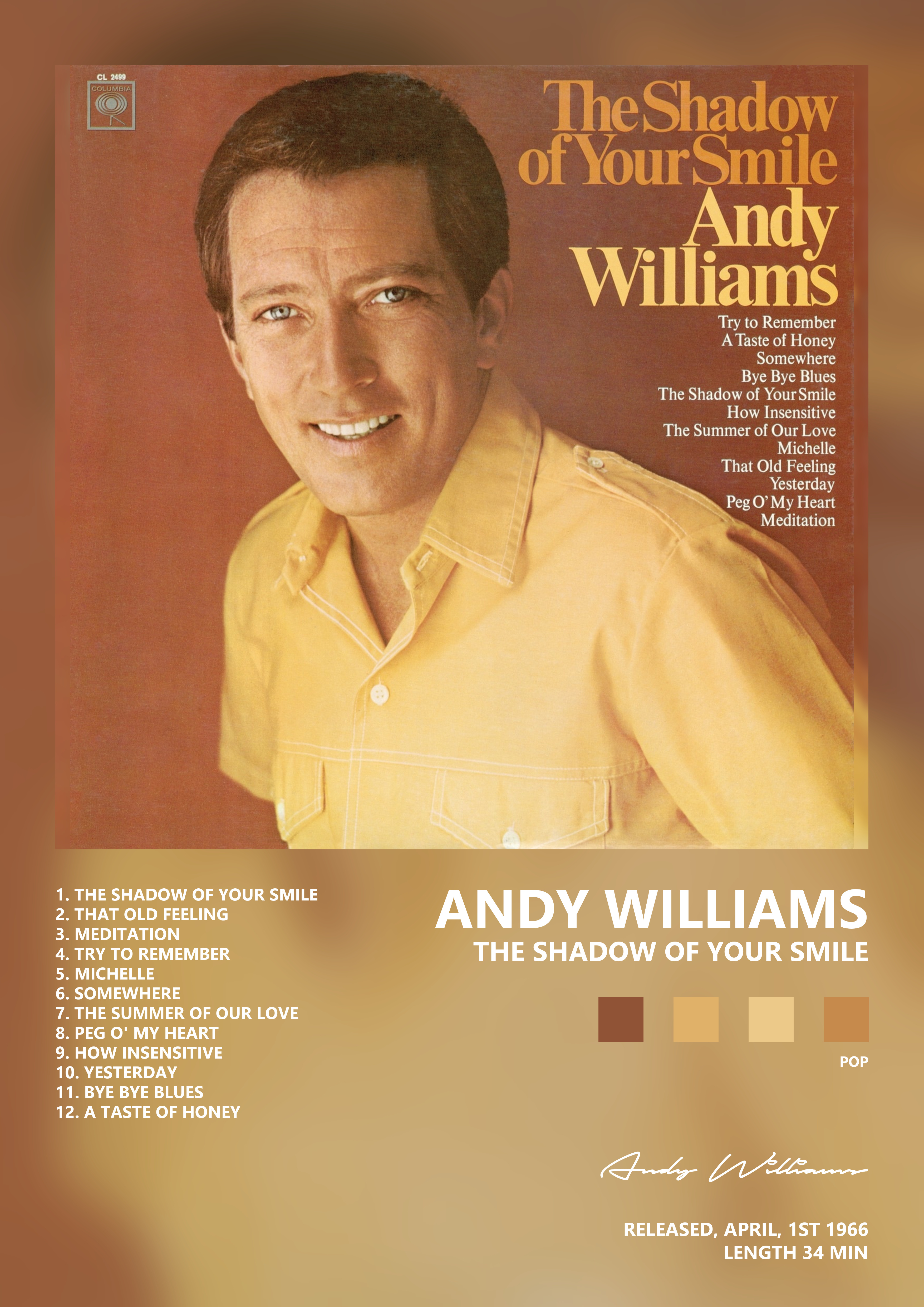 Music poster: Andy Williams - The Shadow of Your Smile