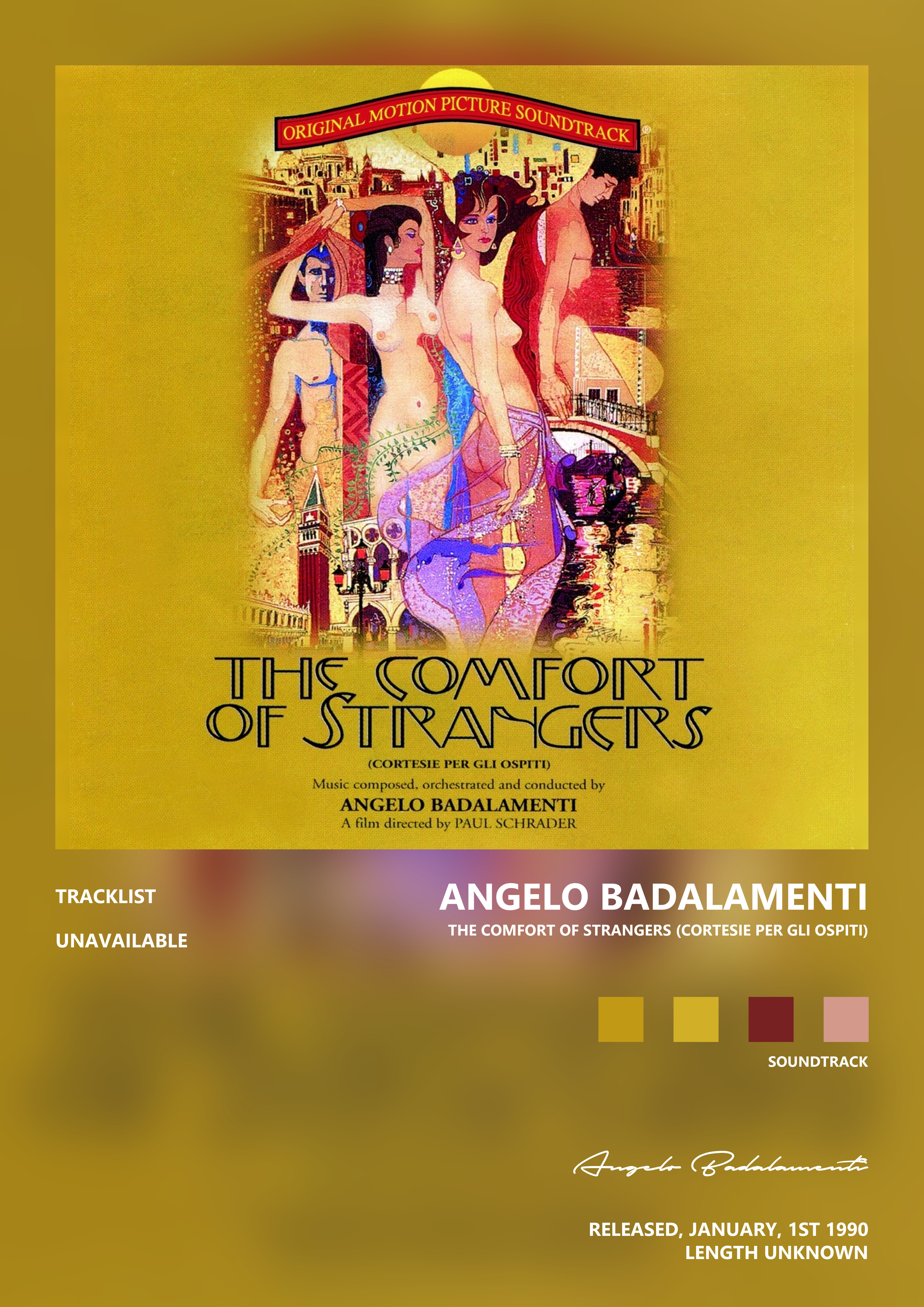 Music poster: Angelo Badalamenti - The Comfort of Strangers Cortesie Per Gli Ospiti