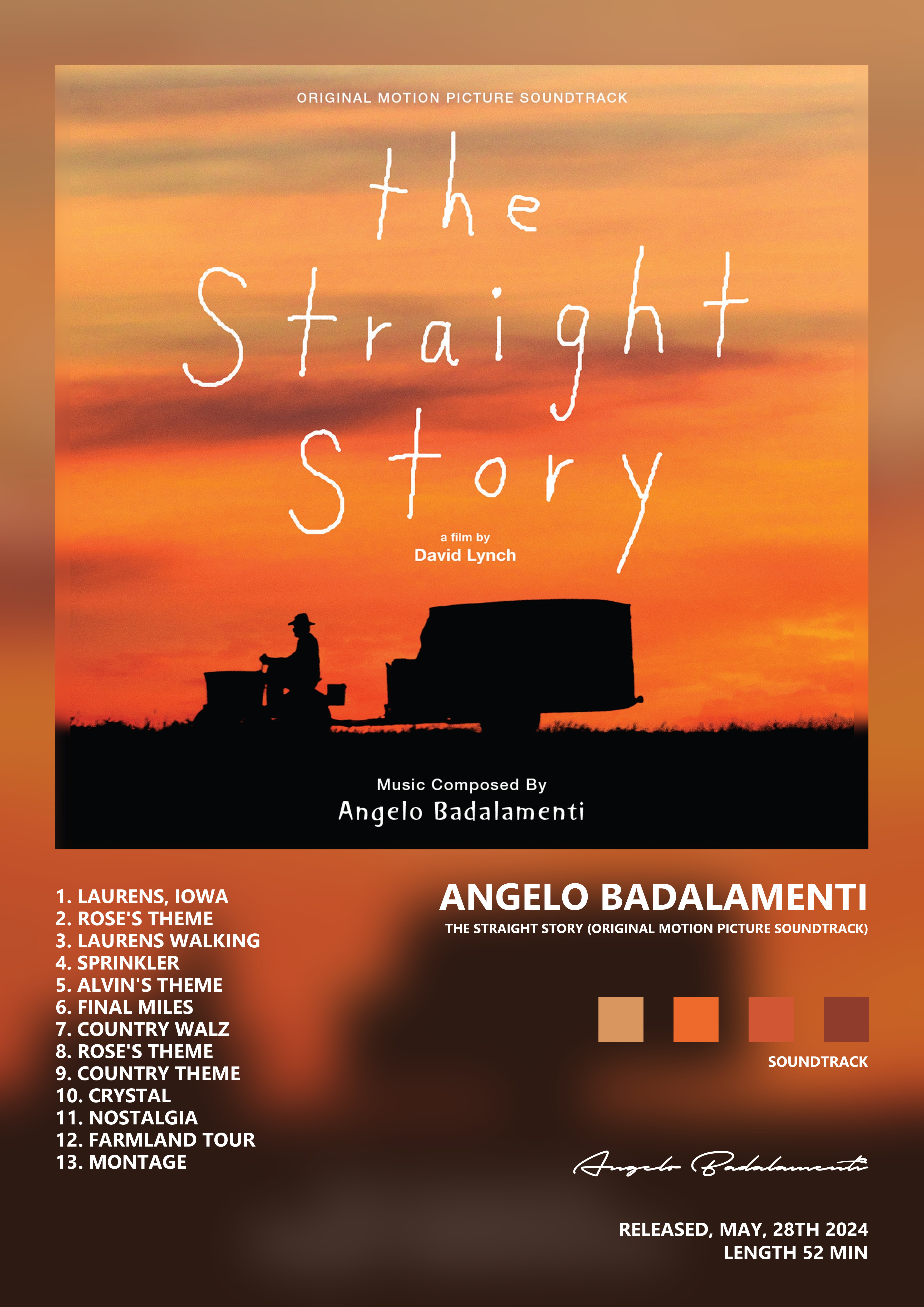 Music poster: Angelo Badalamenti - The Straight Story Original Motion Picture Soundtrack