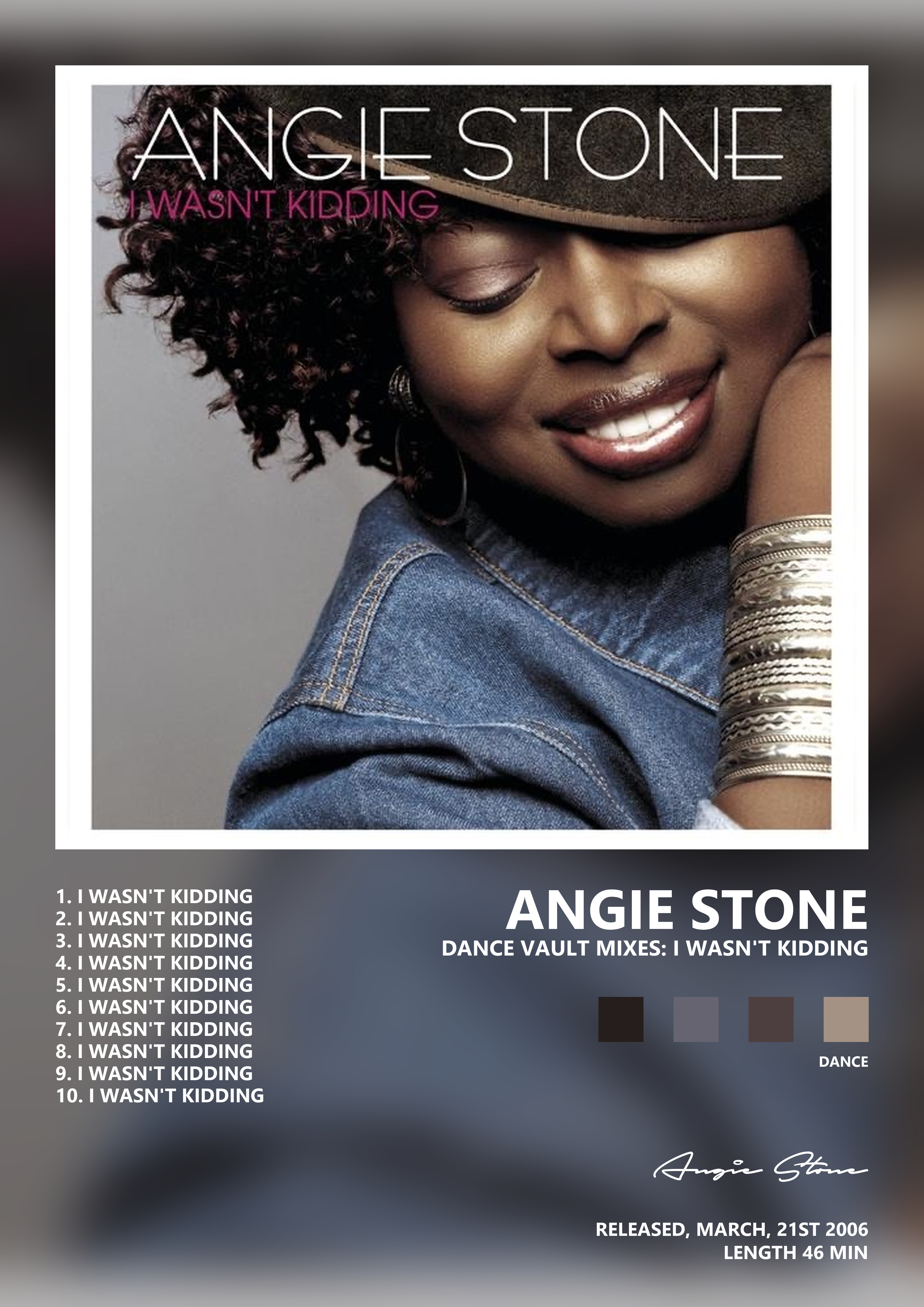 Music poster: Angie Stone - Dance Vault Mixes I Wasnt Kidding