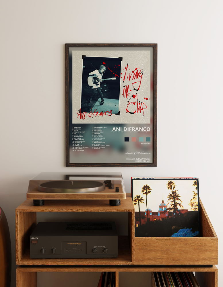 Music poster: Ani DiFranco - Living In Clip feat Andy Stochansky Sara Lee 25th Anniversary Edition