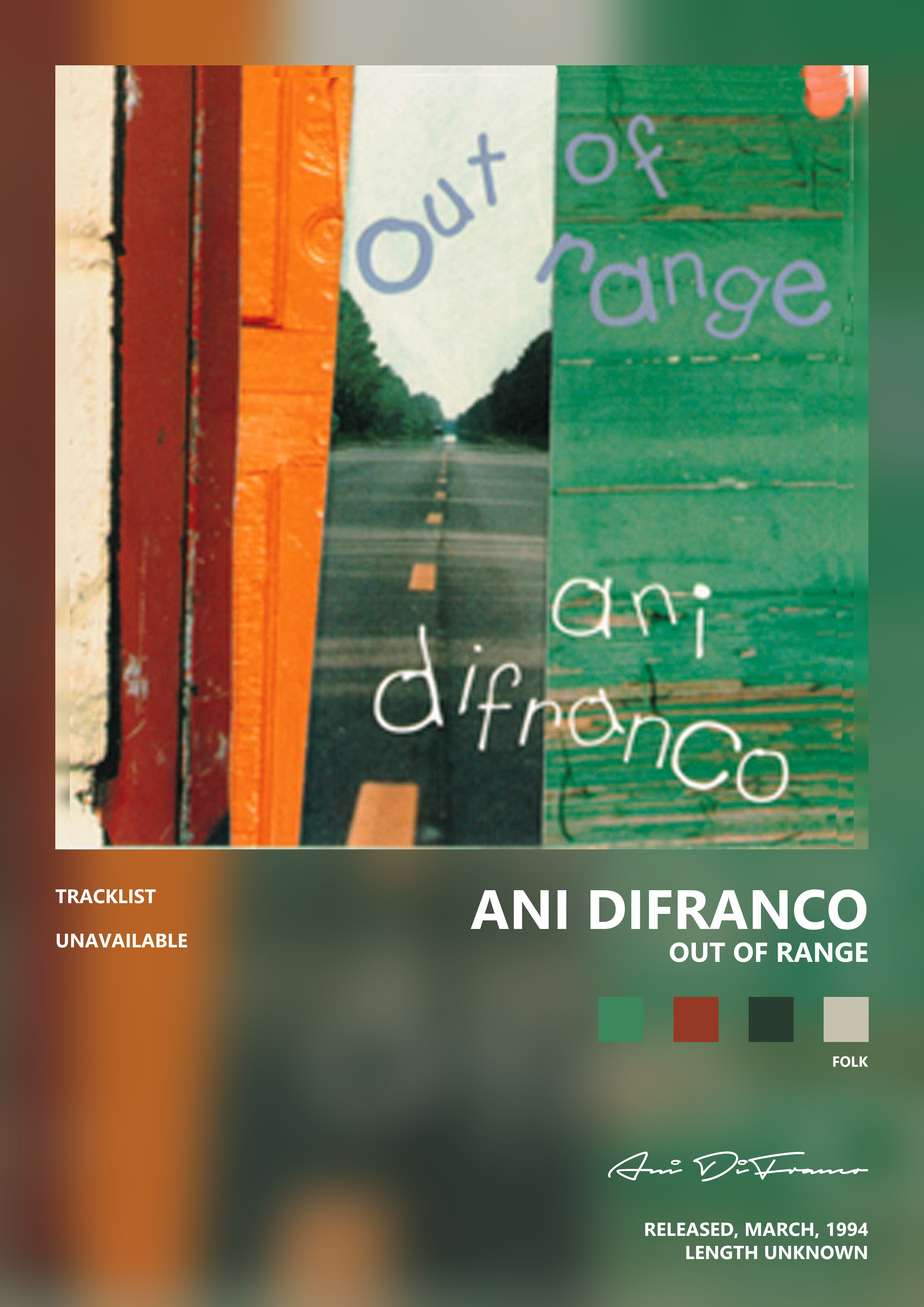 Music poster: Ani DiFranco - Out of Range