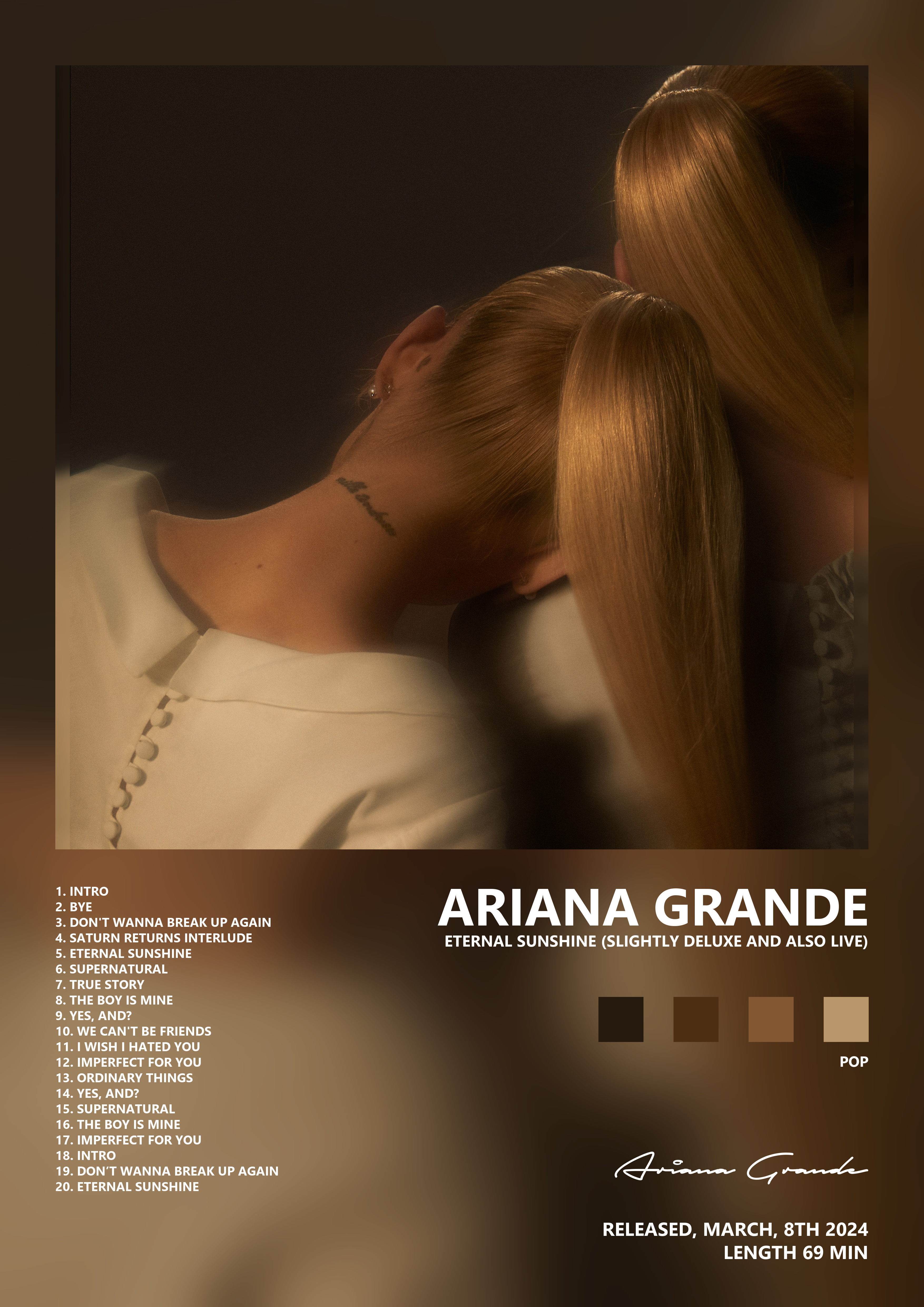 Music poster: Ariana Grande - eternal sunshine slightly deluxe and also live