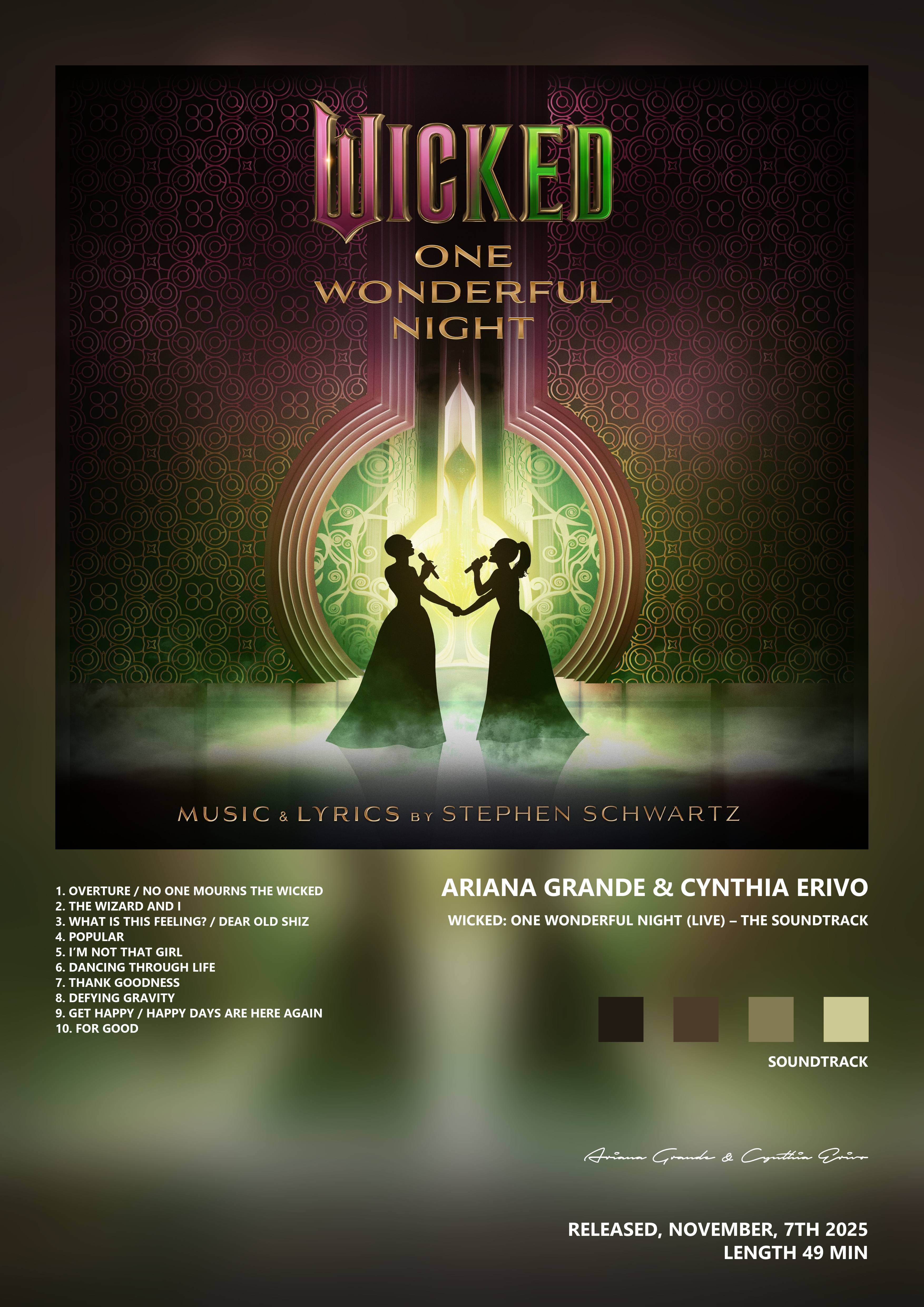 Music poster: Ariana Grande Cynthia Erivo - Wicked One Wonderful Night Live The Soundtrack