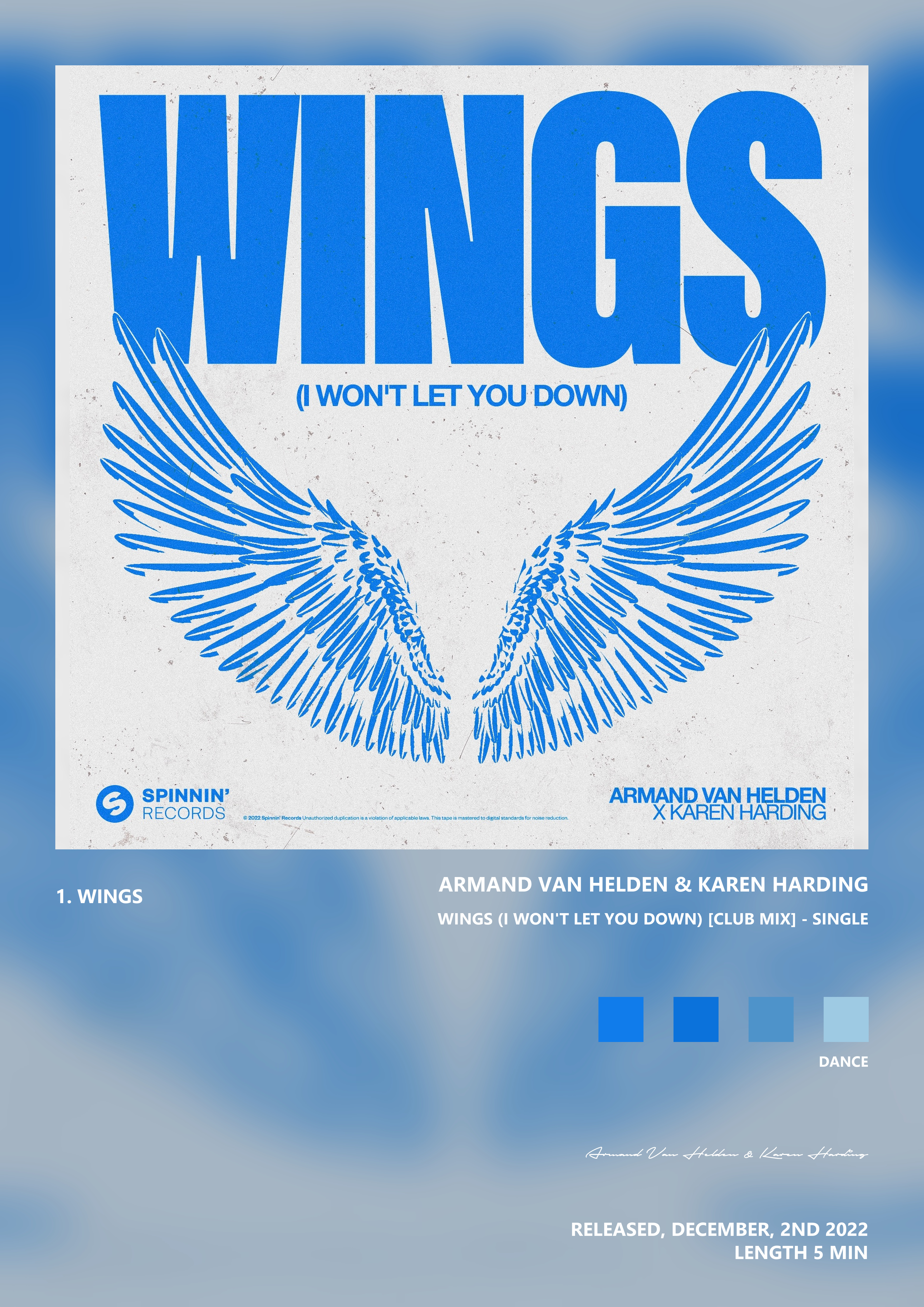 Music poster: Armand Van Helden Karen Harding - Wings I Wont Let You Down Club Mix - Single