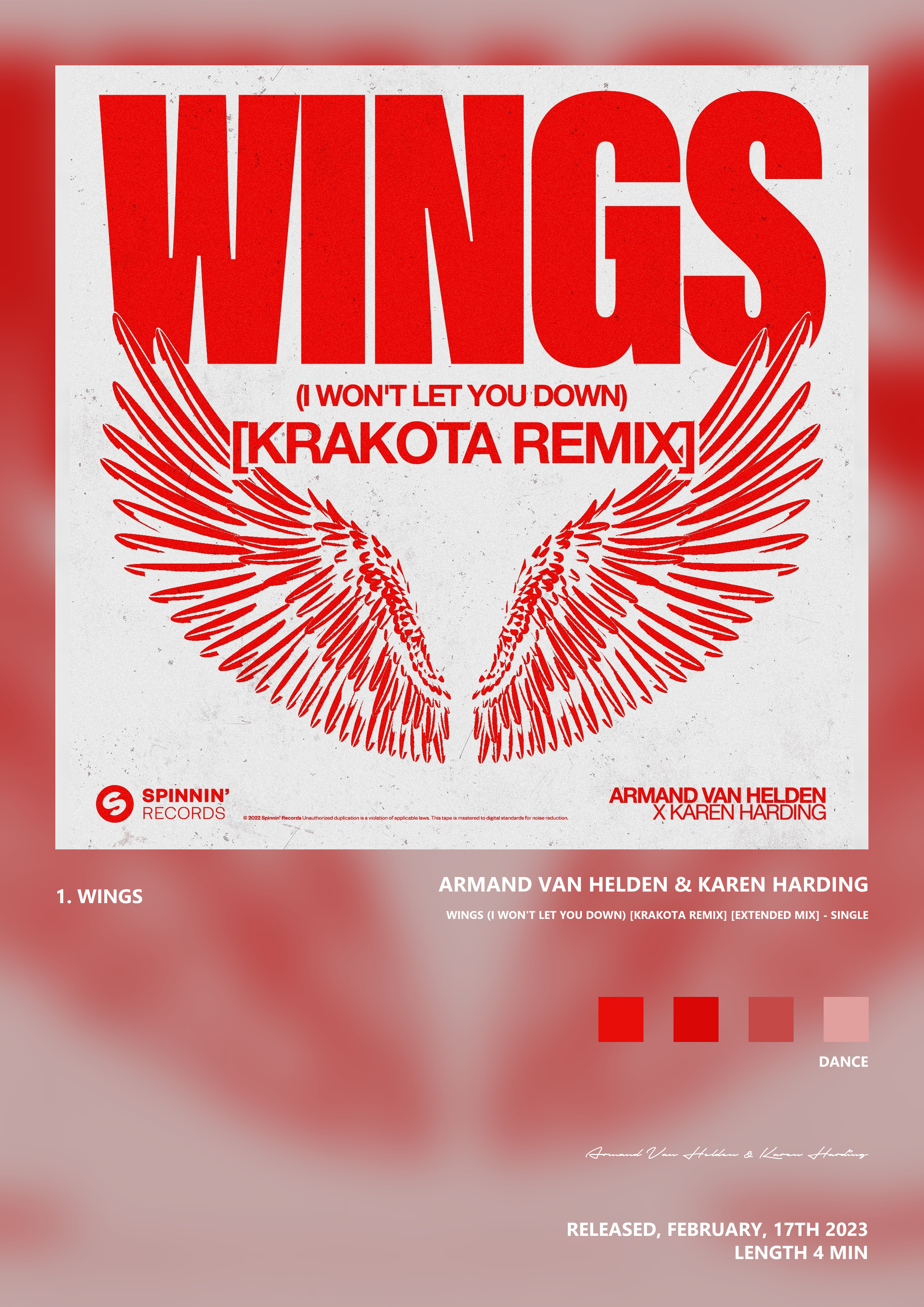 Music poster: Armand Van Helden Karen Harding - Wings I Wont Let You Down Krakota Remix Extended Mix - Single