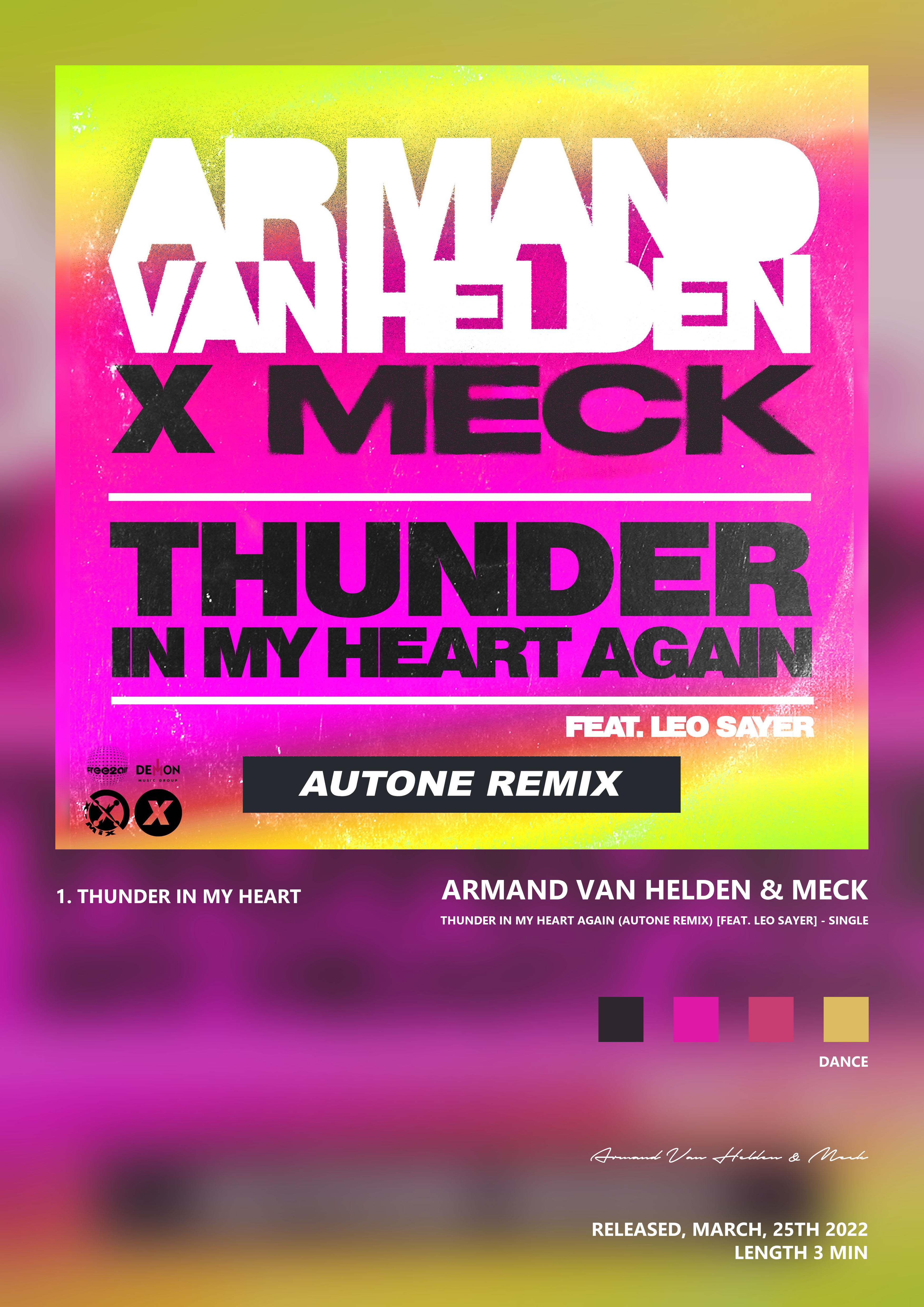 Music poster: Armand Van Helden Meck - Thunder In My Heart Again Autone Remix feat Leo Sayer - Single