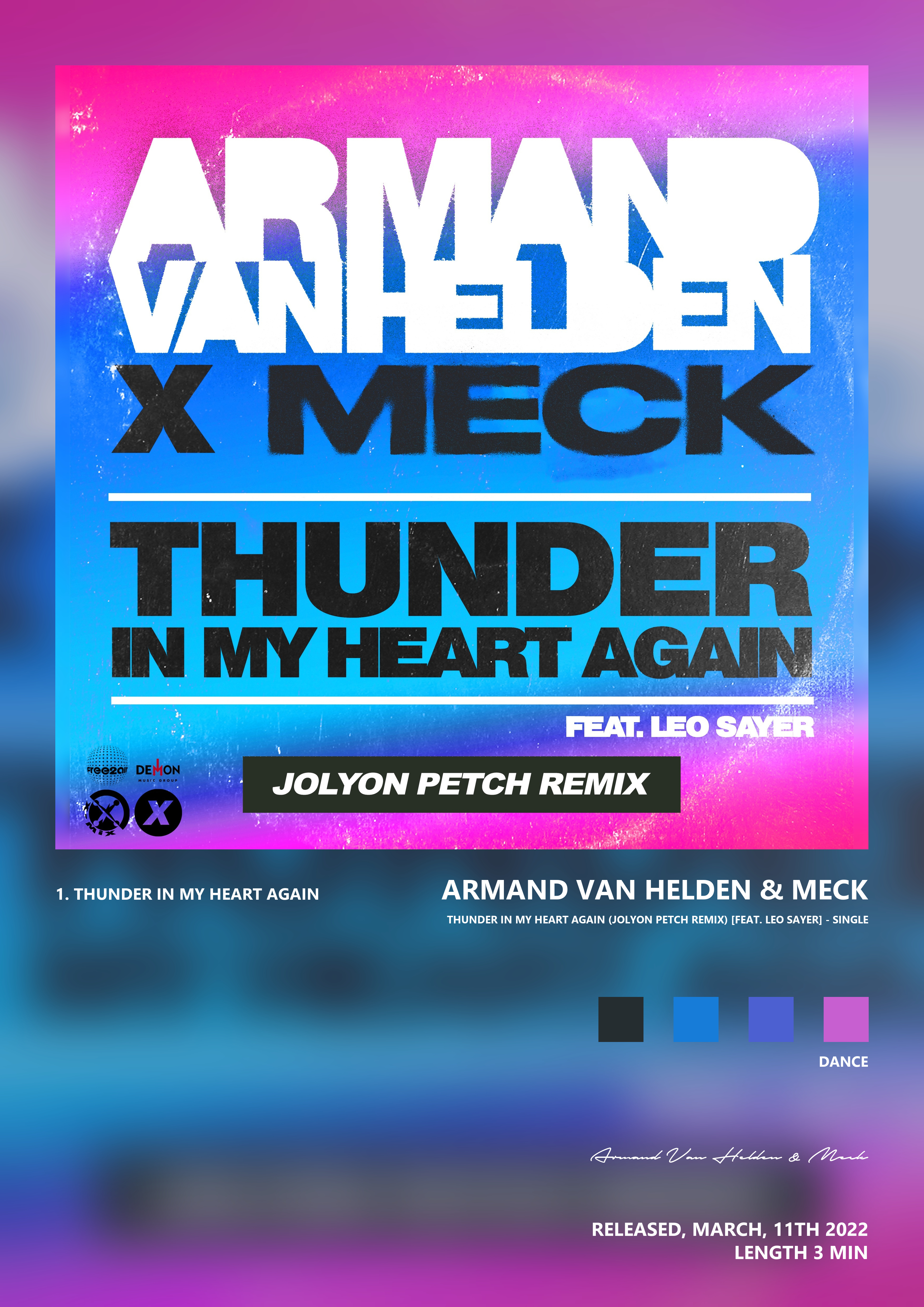 Music poster: Armand Van Helden Meck - Thunder In My Heart Again Jolyon Petch Remix feat Leo Sayer - Single