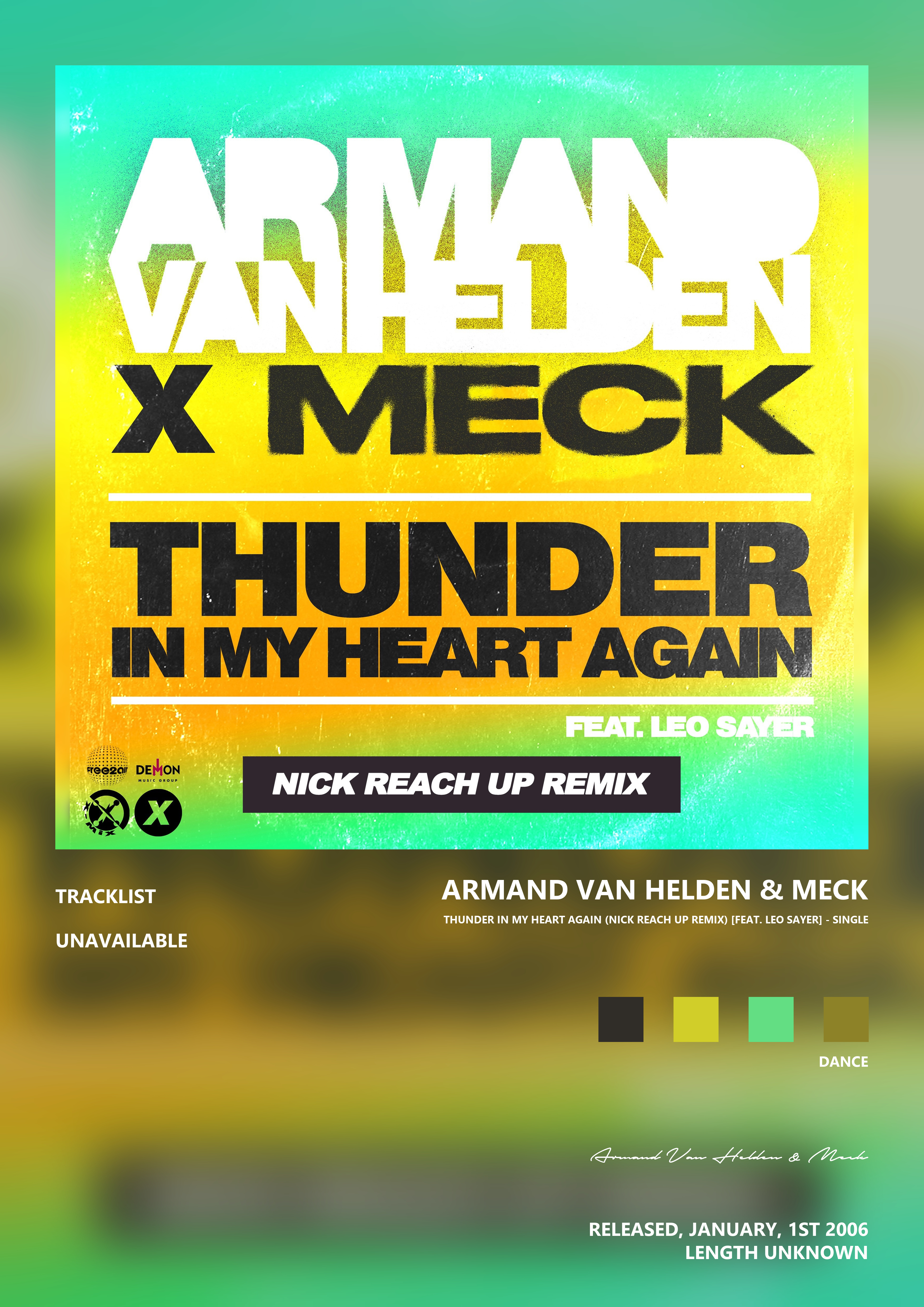Music poster: Armand Van Helden Meck - Thunder In My Heart Again Nick Reach Up Remix feat Leo Sayer - Single