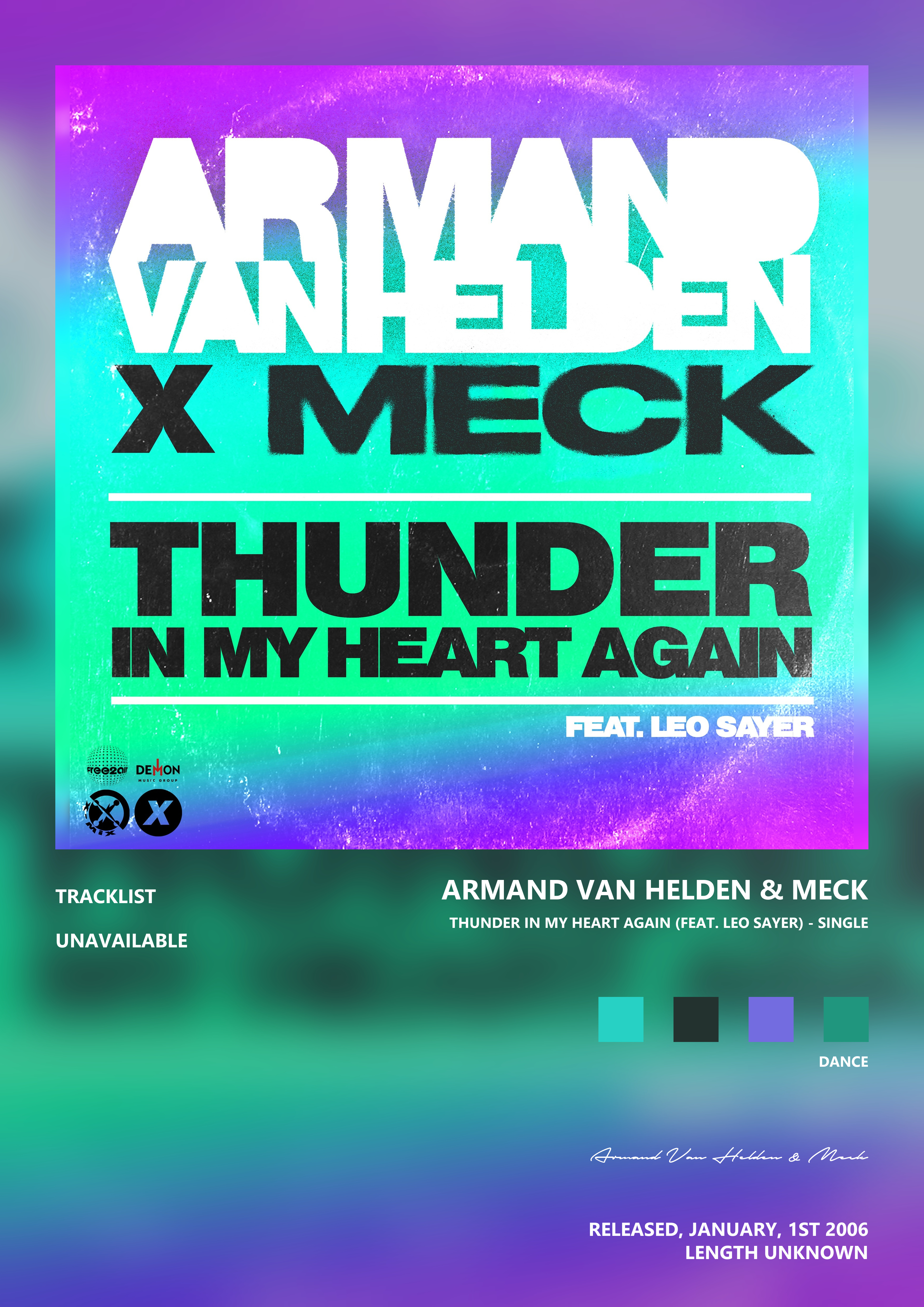 Music poster: Armand Van Helden Meck - Thunder In My Heart Again feat Leo Sayer - Single