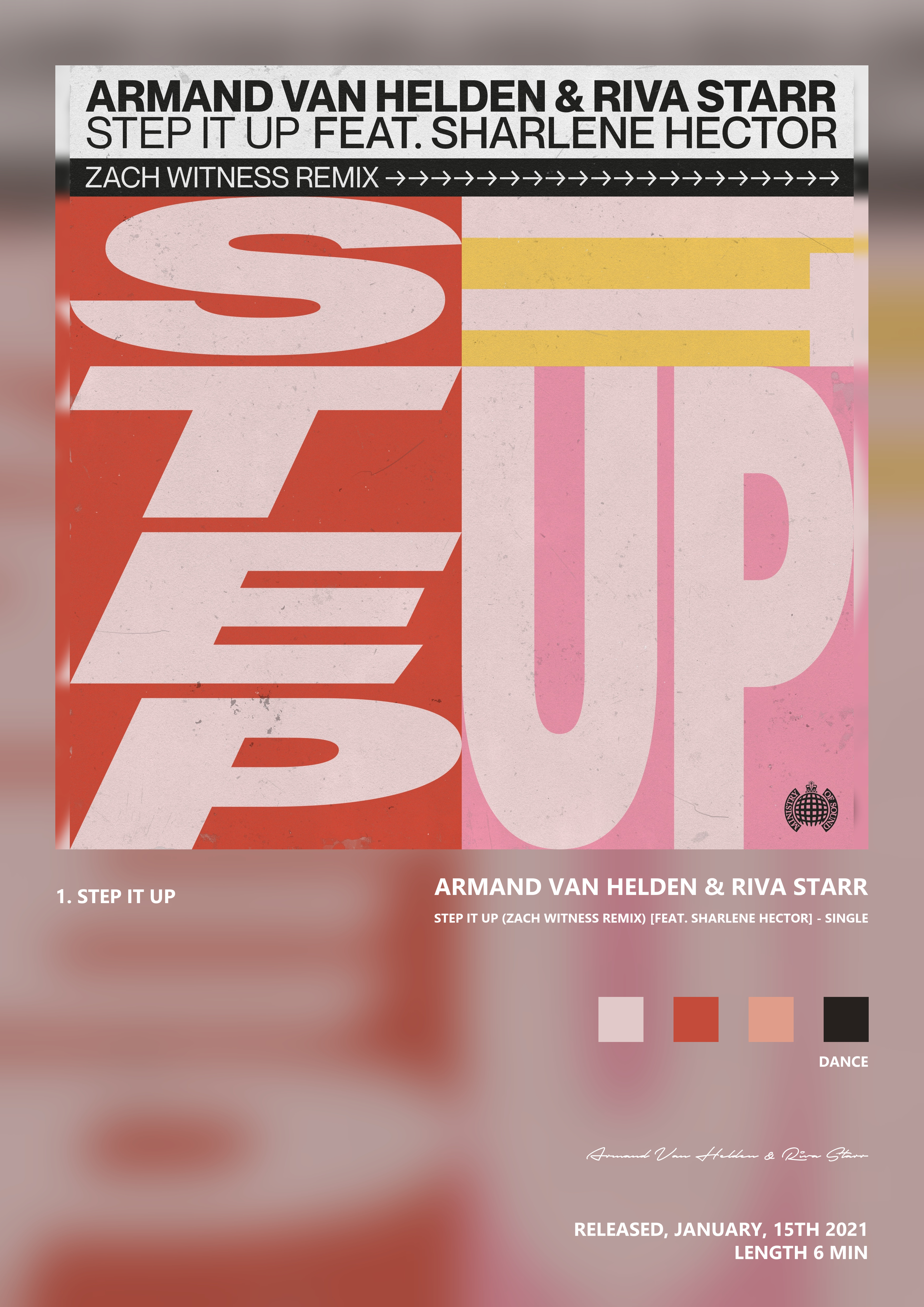 Music poster: Armand Van Helden Riva Starr - Step It Up Zach Witness Remix feat Sharlene Hector - Single