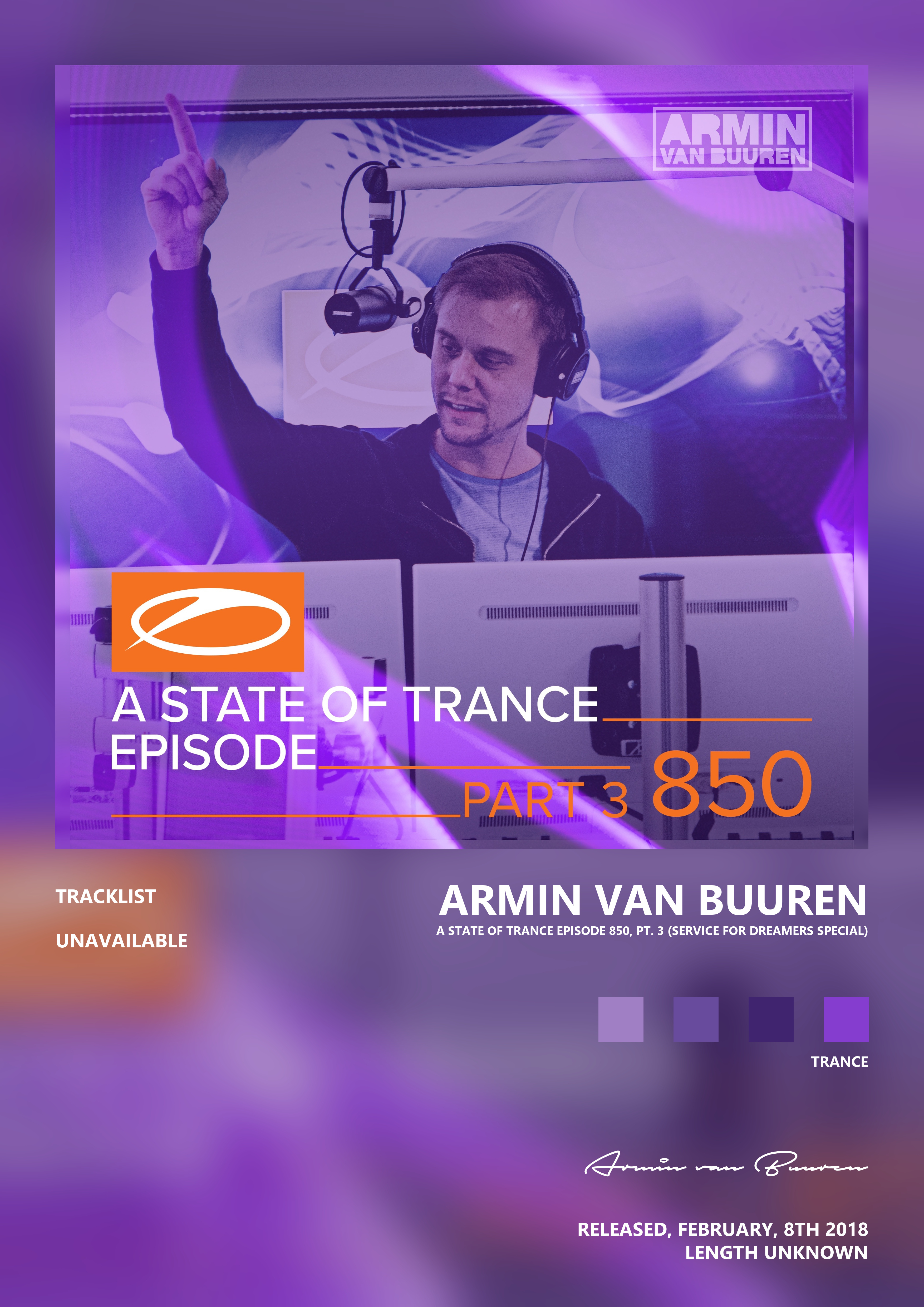 Music poster: Armin van Buuren - A State of Trance Episode 850 Pt 3 Service For Dreamers Special