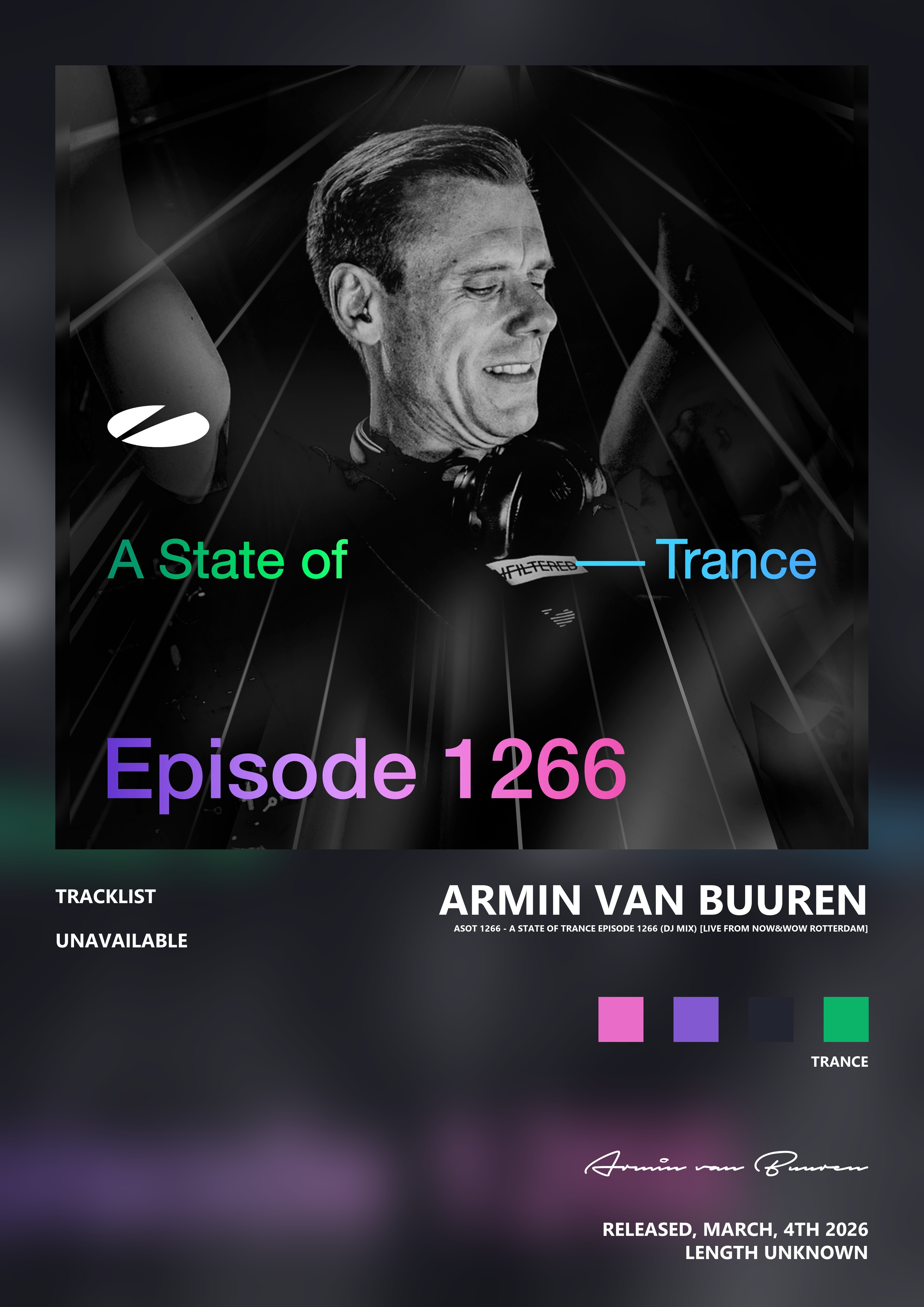 Music poster: Armin van Buuren - Asot 1266 - A State of Trance Episode 1266 DJ Mix Live from NowWow Rotterdam