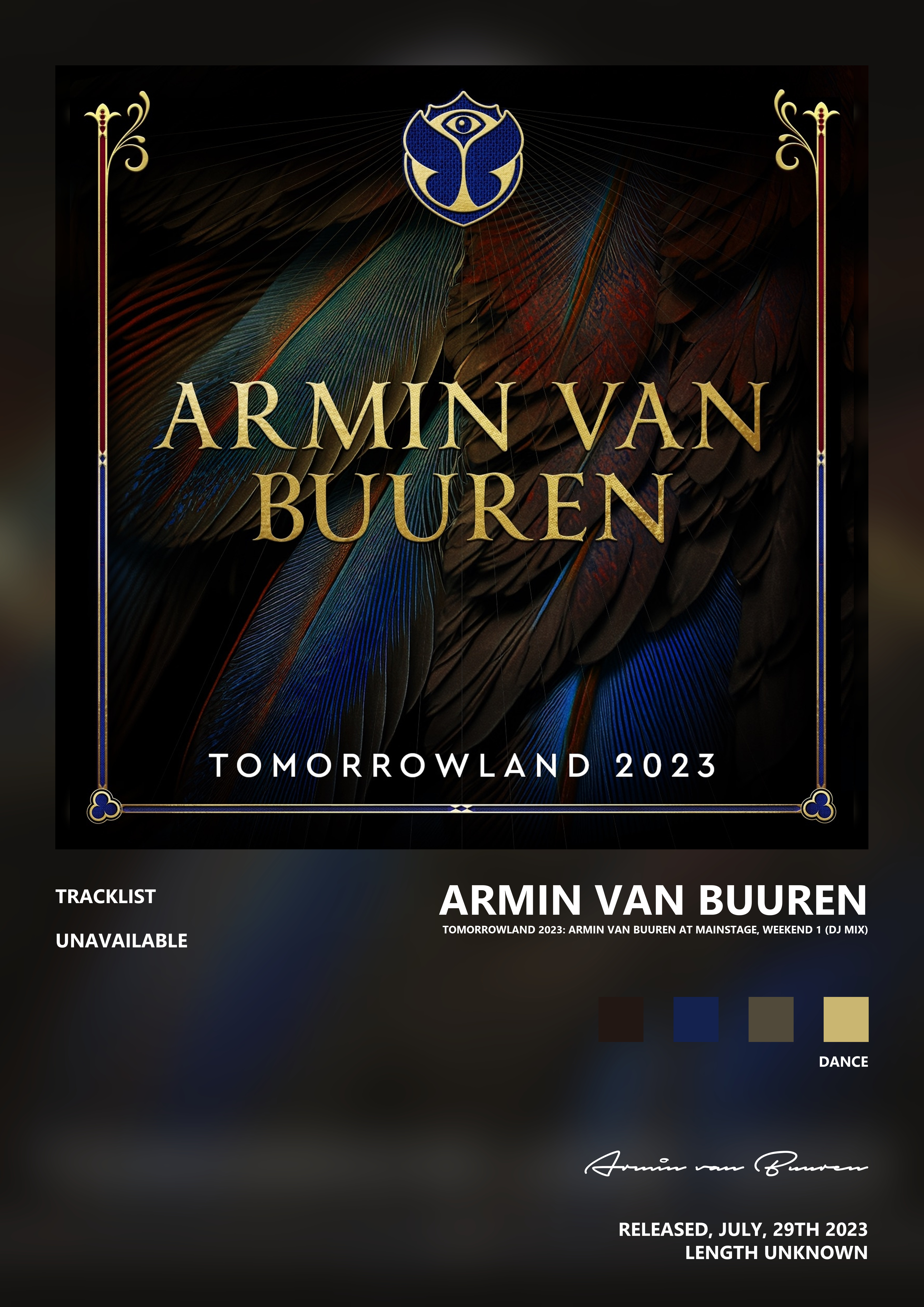Music poster: Armin van Buuren - Tomorrowland 2023 Armin van Buuren at Mainstage Weekend 1 DJ Mix