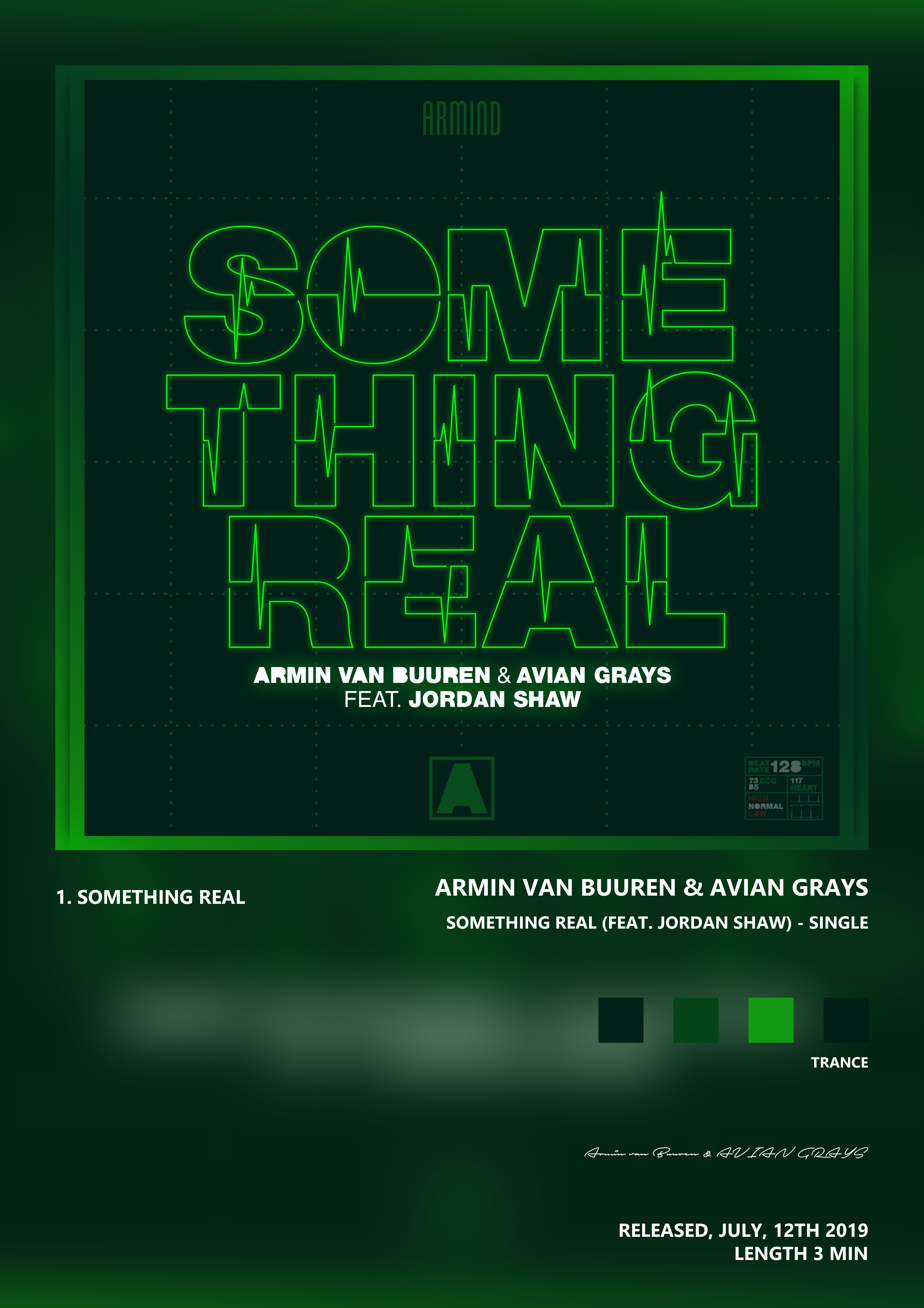 Music poster: Armin van Buuren AVIAN GRAYS - Something Real feat Jordan Shaw - Single