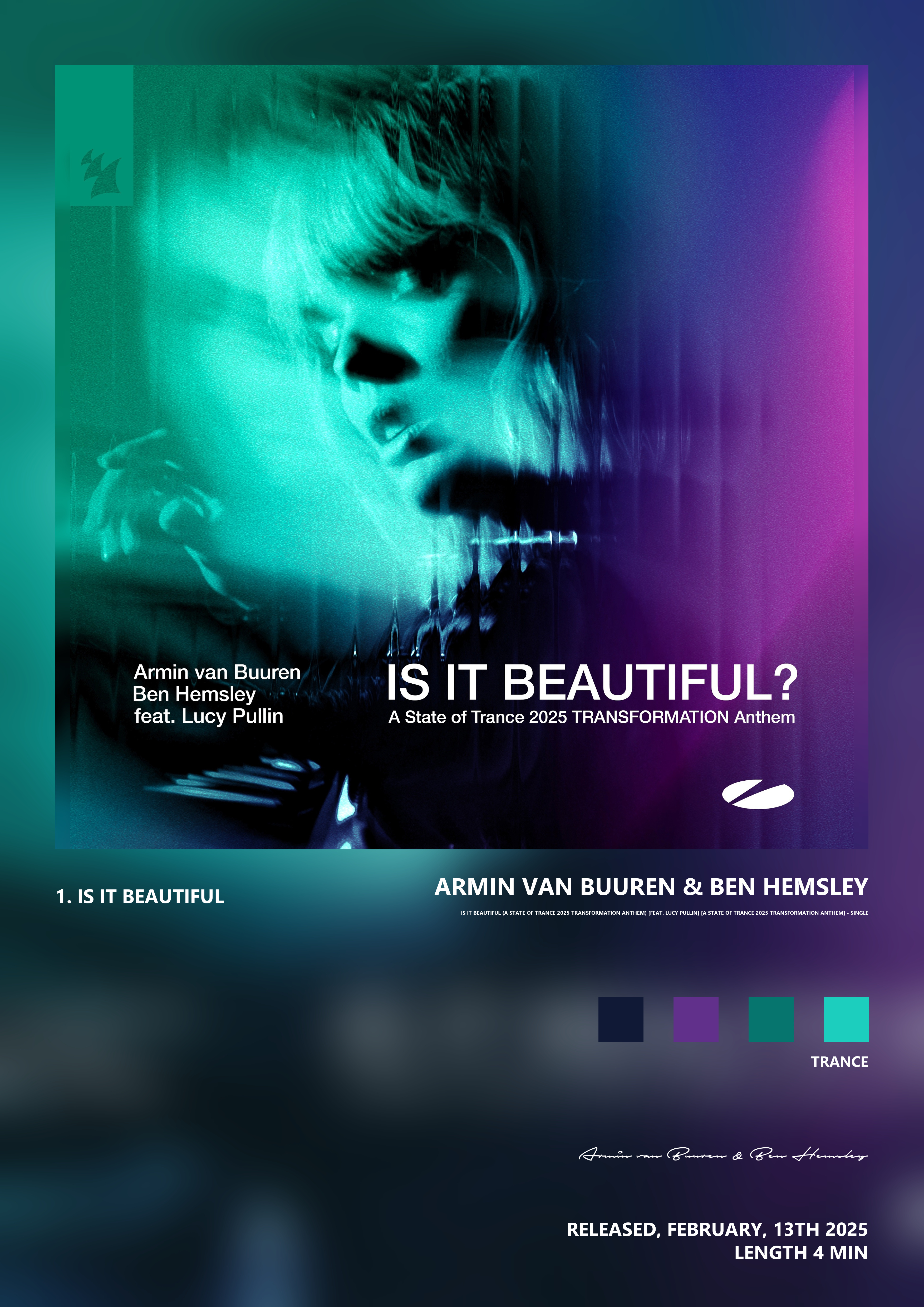 Music poster: Armin van Buuren Ben Hemsley - Is It Beautiful A State of Trance 2025 Transformation Anthem feat Lucy Pullin A State of