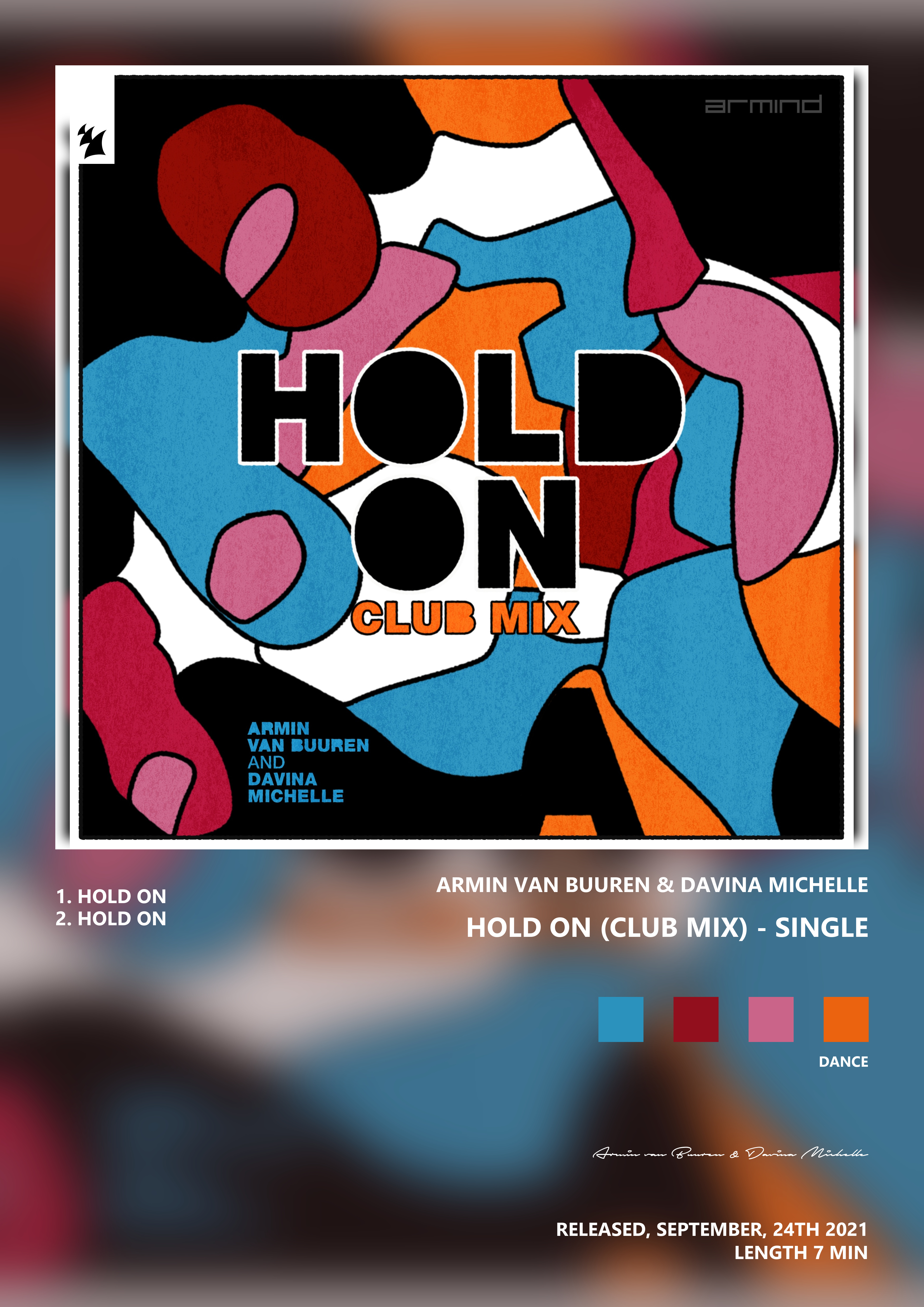 Music poster: Armin van Buuren Davina Michelle - Hold On Club Mix - Single