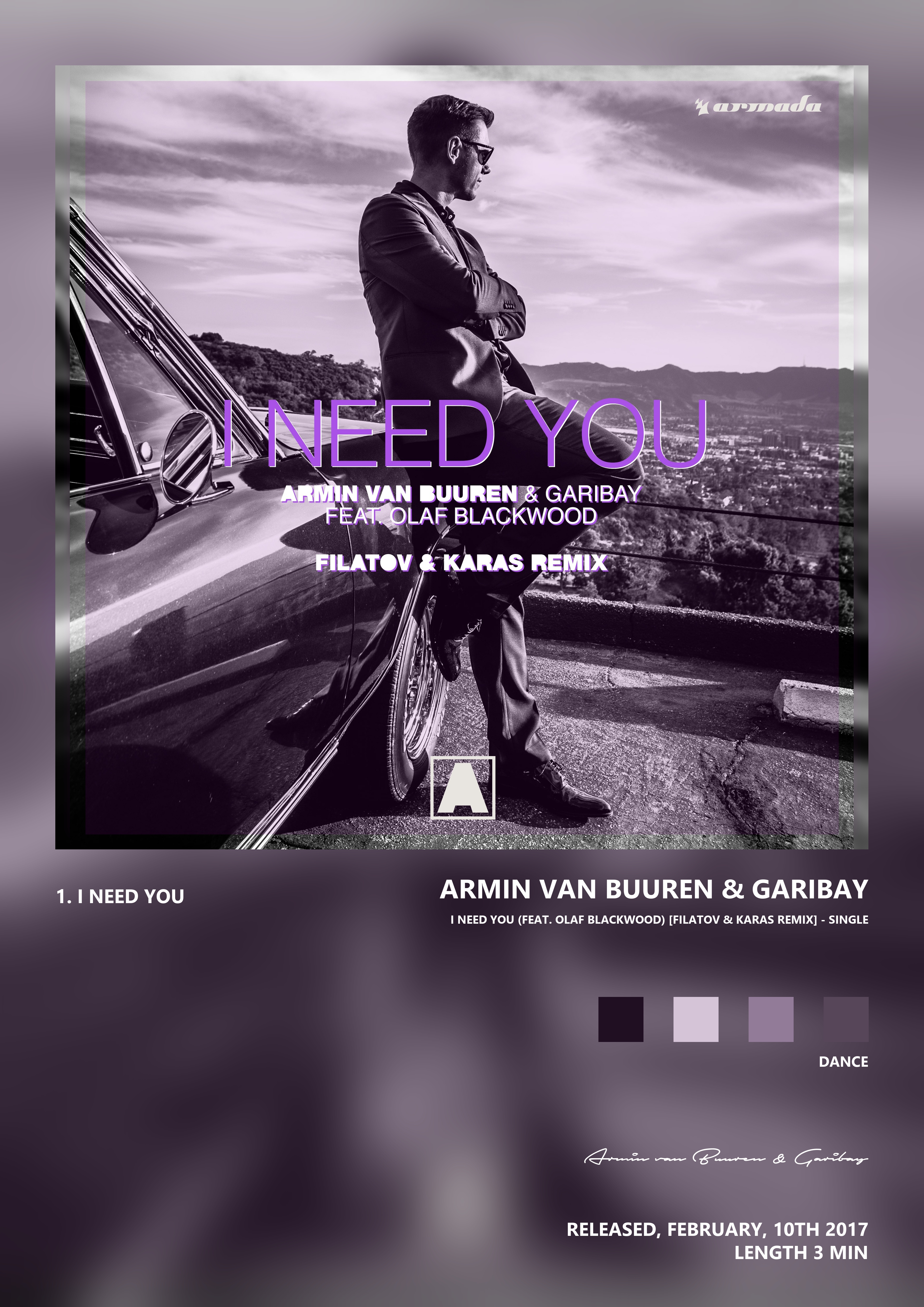 Music poster: Armin van Buuren Garibay - I Need You feat Olaf Blackwood Filatov Karas Remix - Single