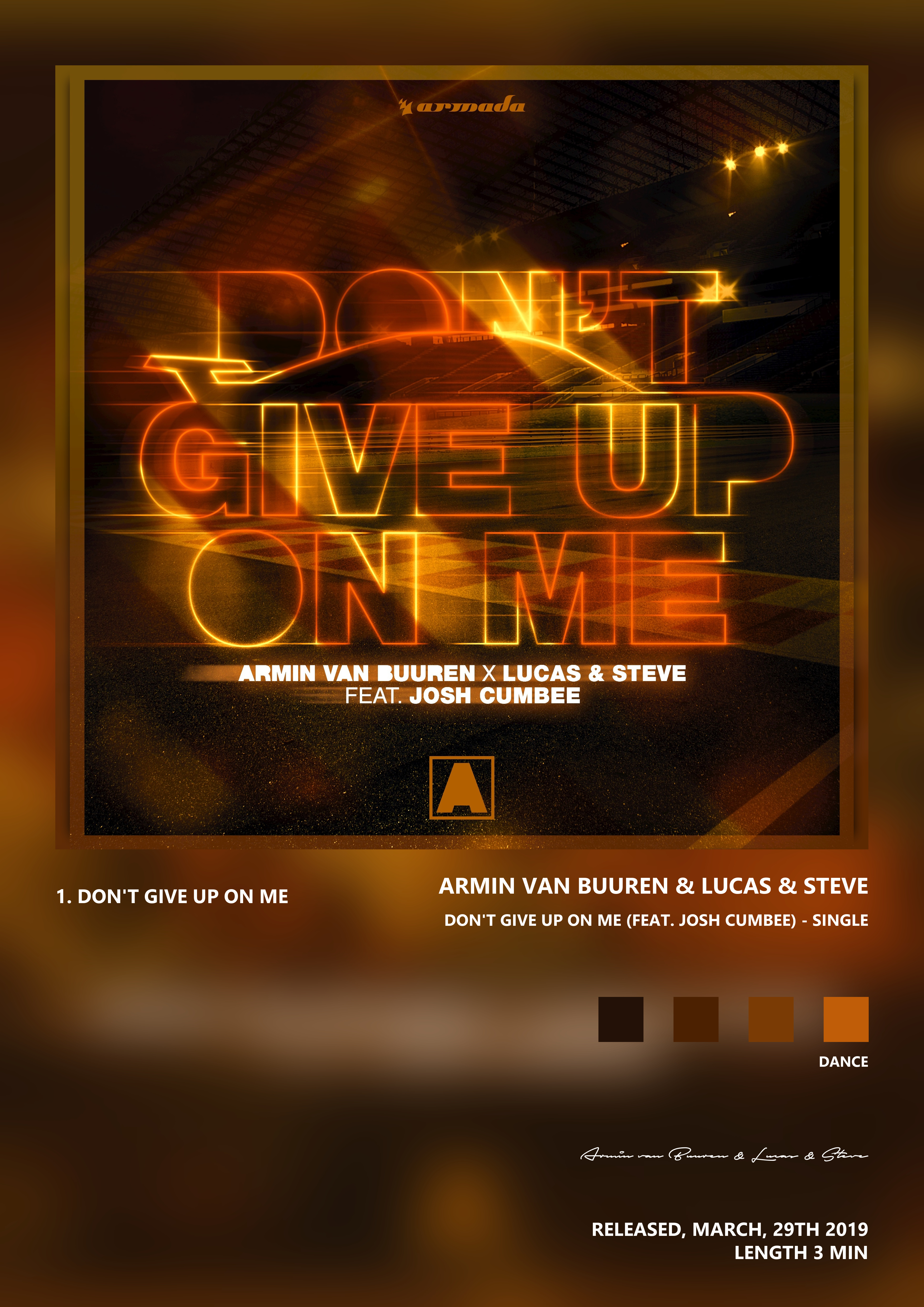 Music poster: Armin van Buuren Lucas Steve - Dont Give Up on Me feat Josh Cumbee - Single