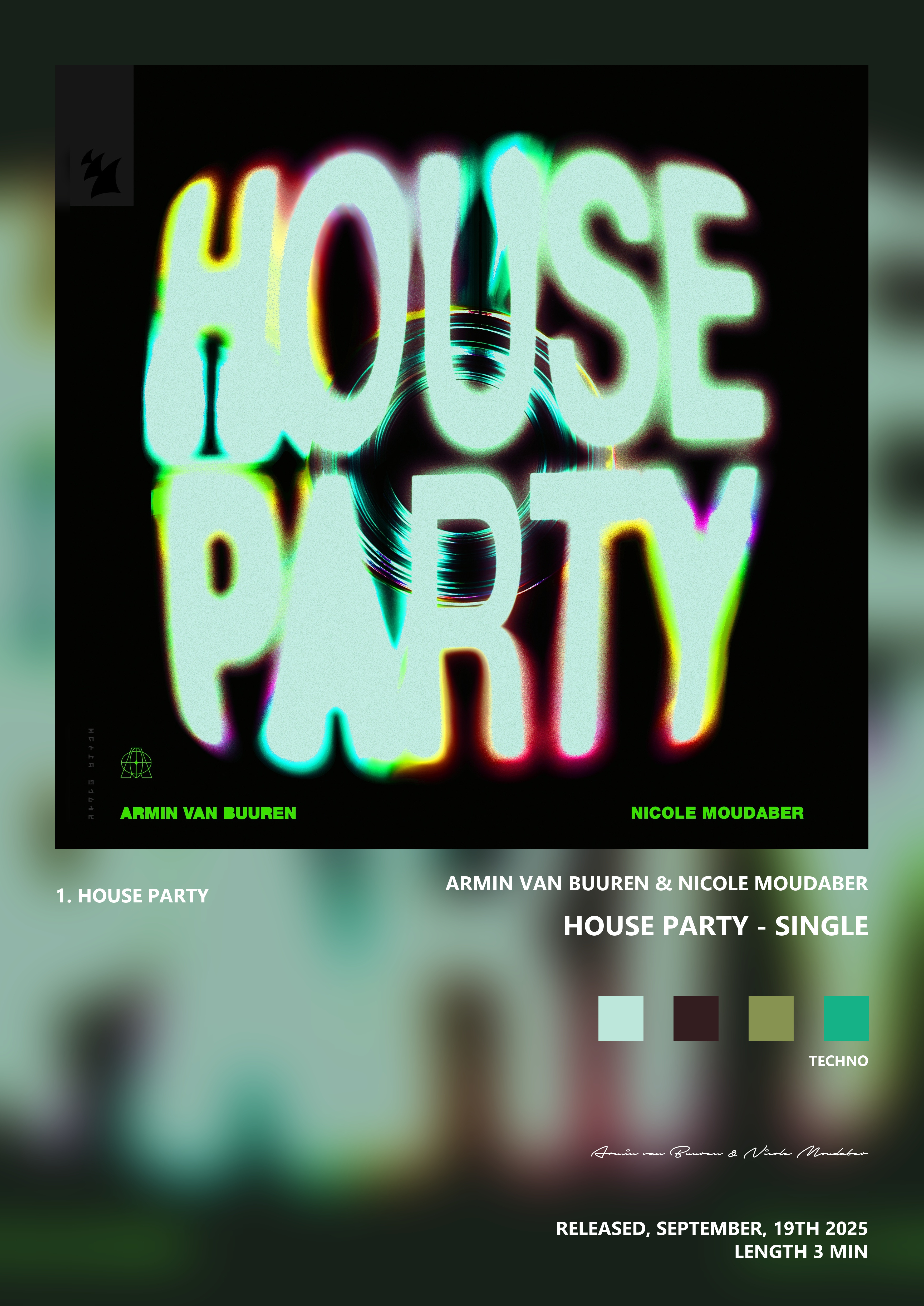 Music poster: Armin van Buuren Nicole Moudaber - House Party - Single
