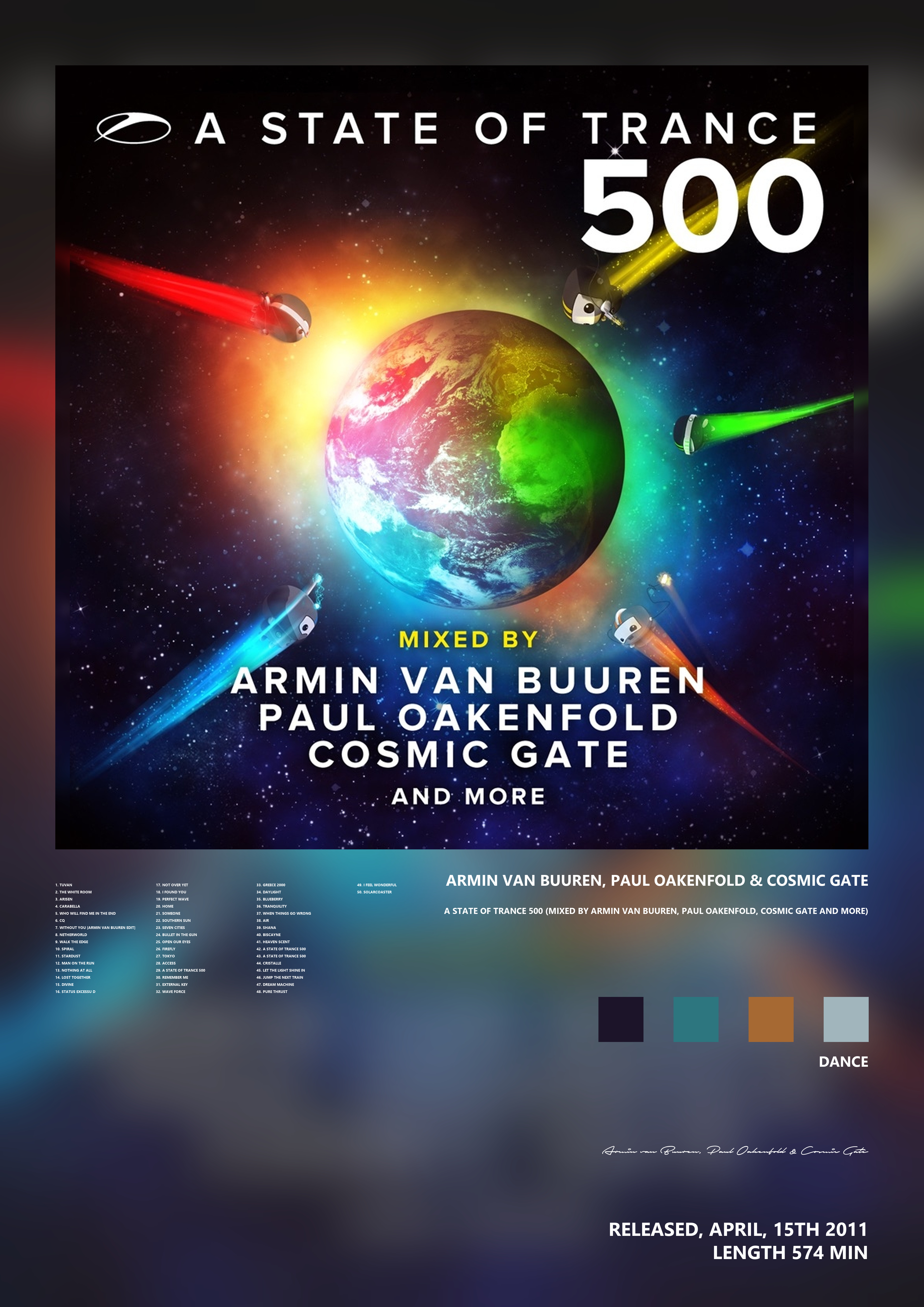 Music poster: Armin van Buuren Paul Oakenfold Cosmic Gate - A State of Trance 500 Mixed by Armin van Buuren Paul Oakenfold Cosmic Gate