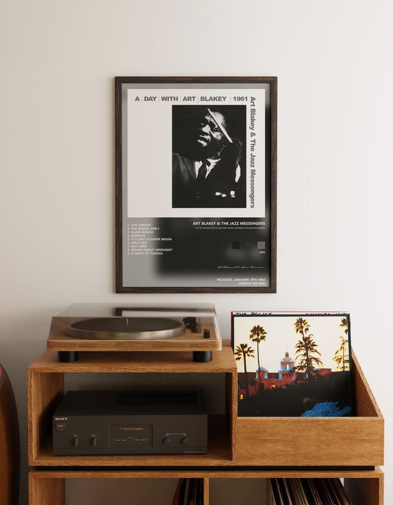Music poster: Art Blakey The Jazz Messengers - A Day with Art Blakey feat Art Blakey Bobby Timmons Jymie Merritt Wayne Shorter Lee Mor