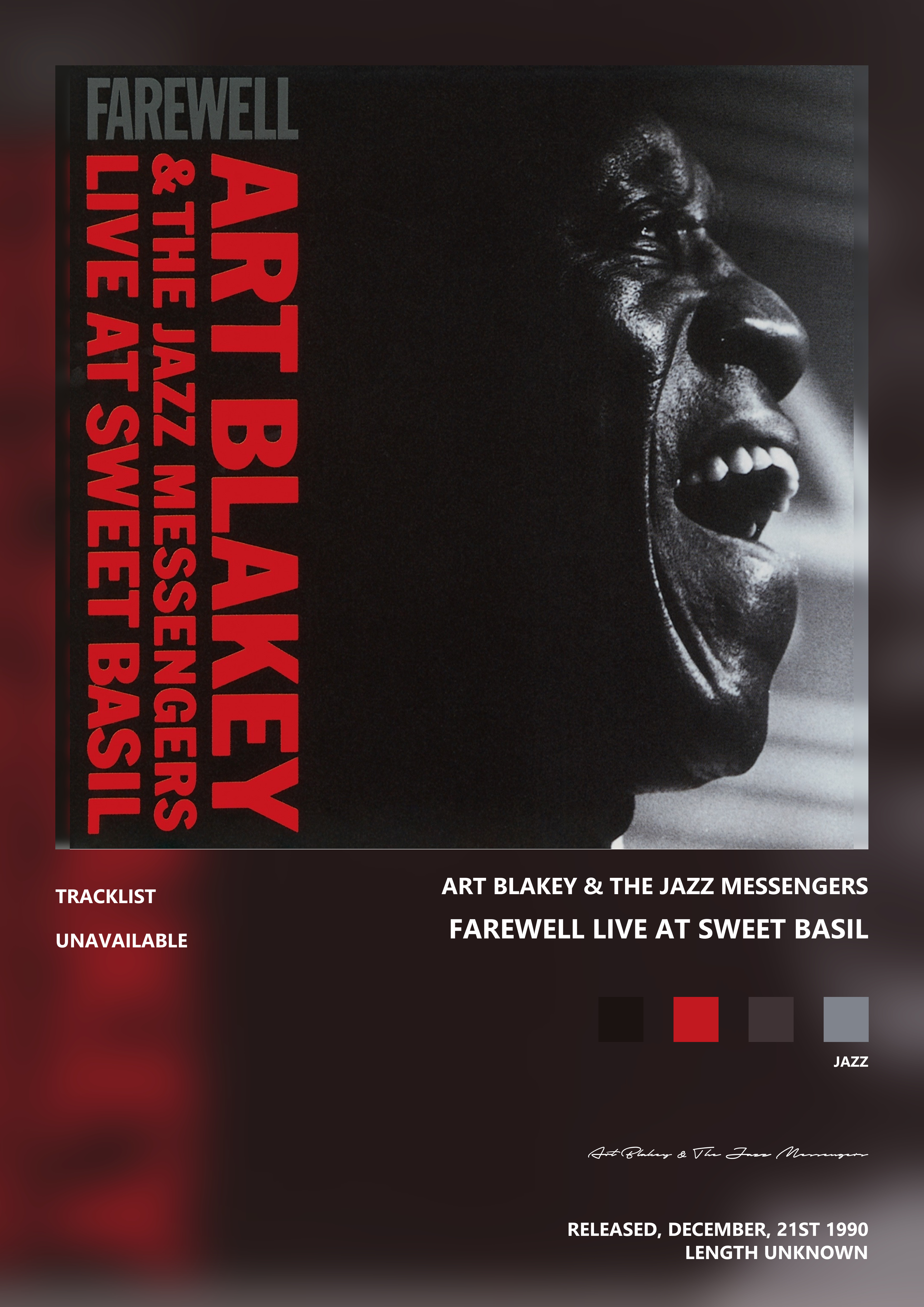 Music poster: Art Blakey The Jazz Messengers - FAREWELL LIVE AT SWEET BASIL