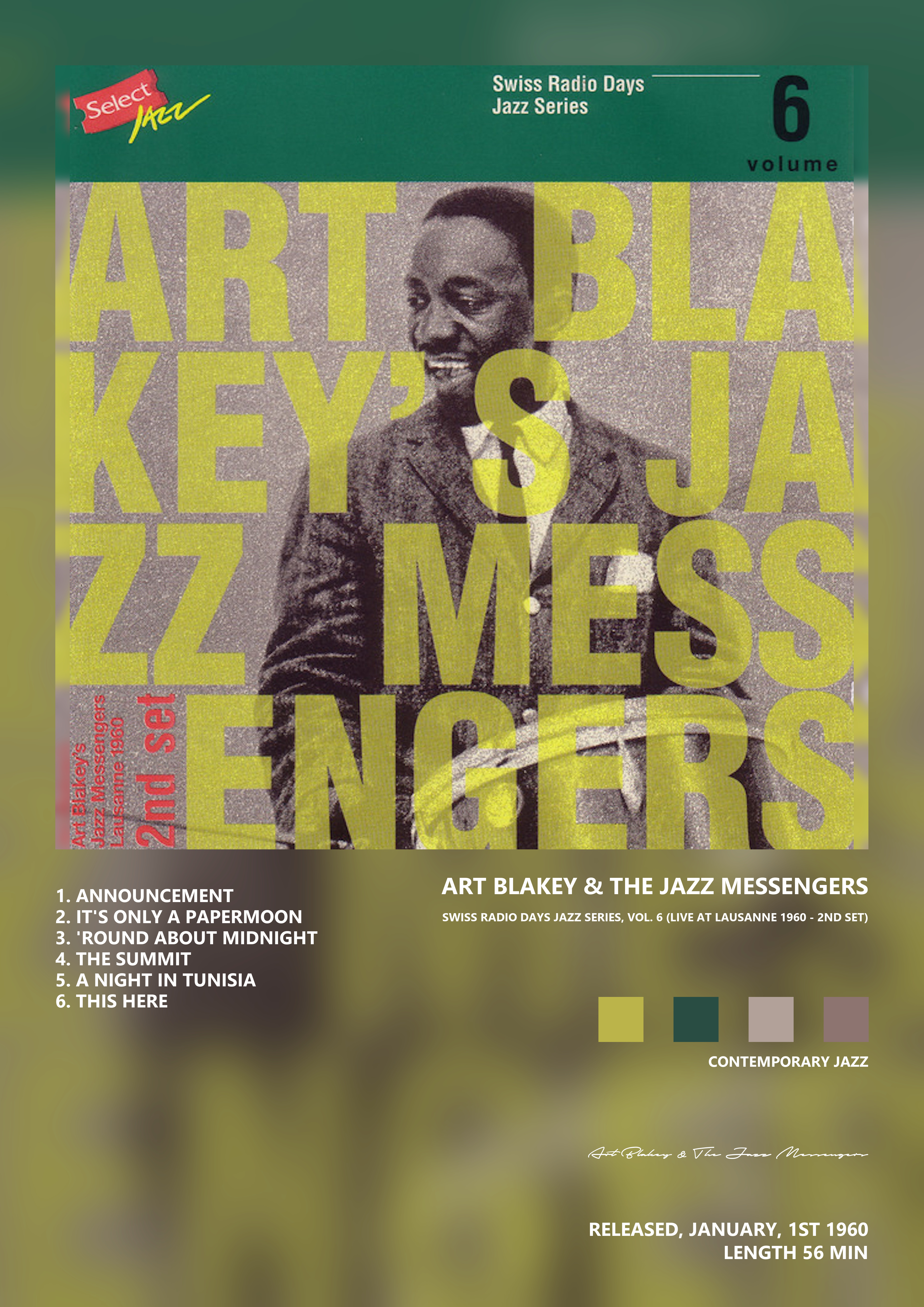 Music poster: Art Blakey The Jazz Messengers - Swiss Radio Days Jazz Series Vol 6 Live At Lausanne 1960 - 2nd Set