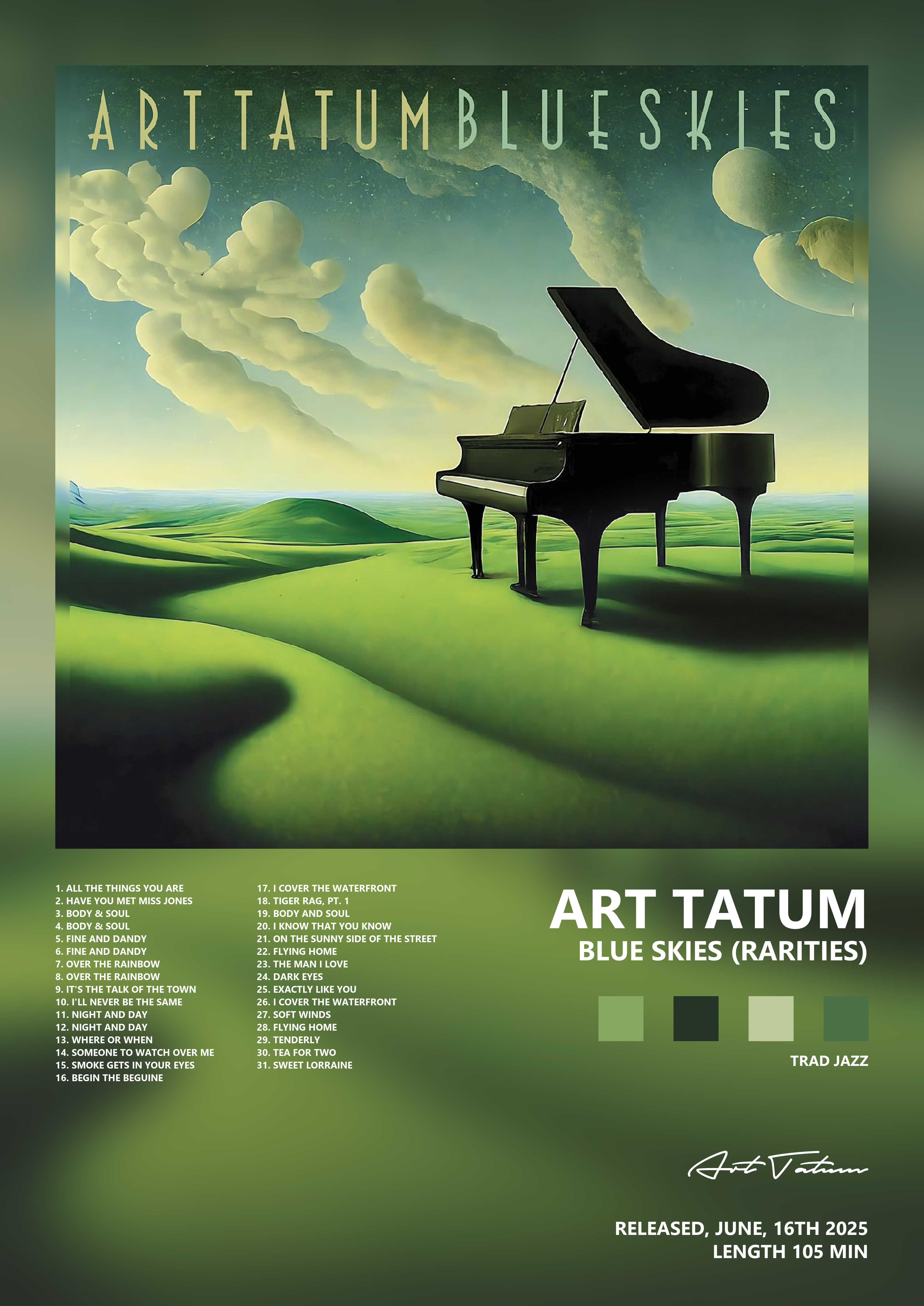 Music poster: Art Tatum - Blue Skies Rarities