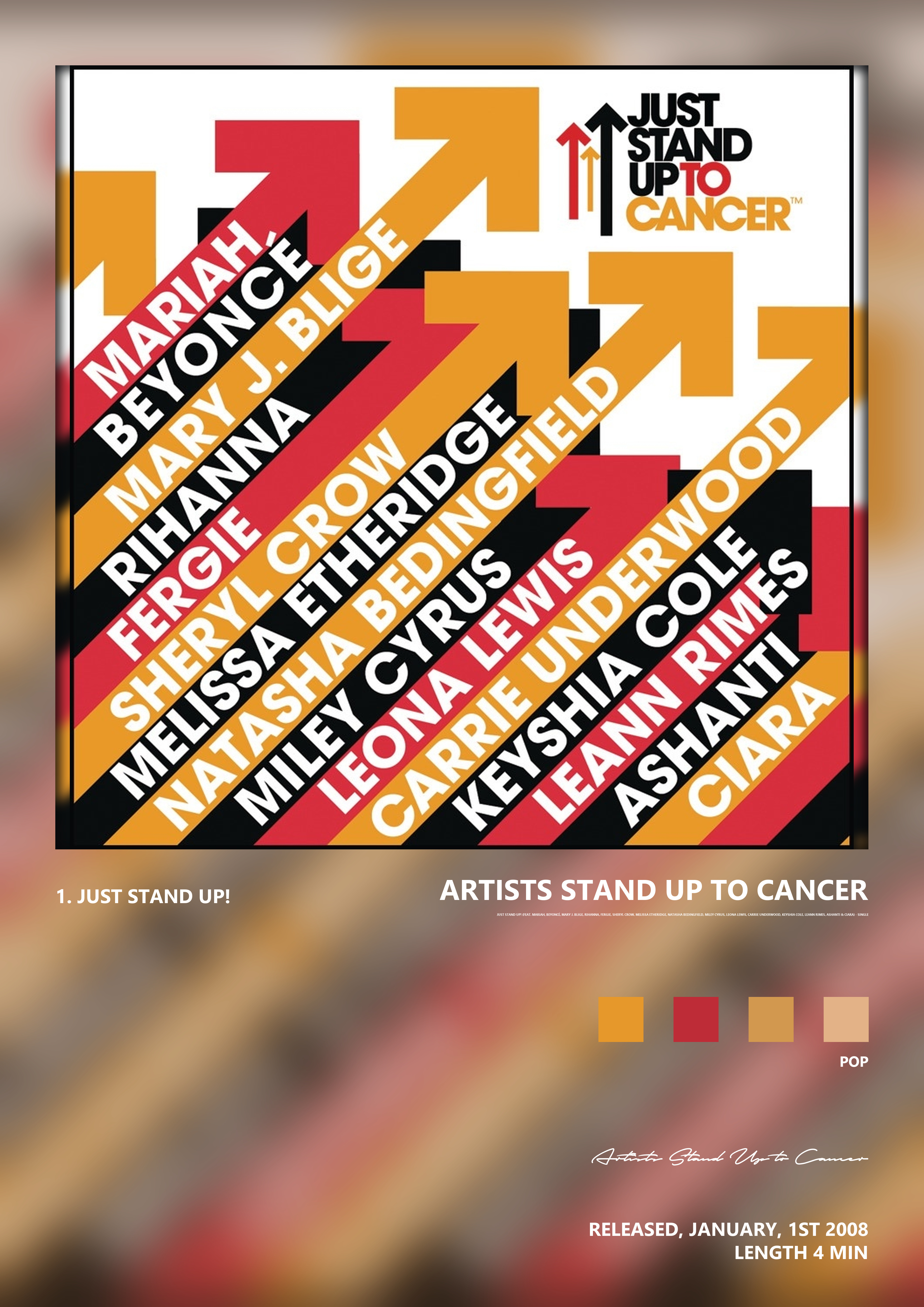 Music poster: Artists Stand Up to Cancer - Just Stand Up feat Mariah Beyoncé Mary J Blige Rihanna Fergie Sheryl Crow Melissa Etheridge