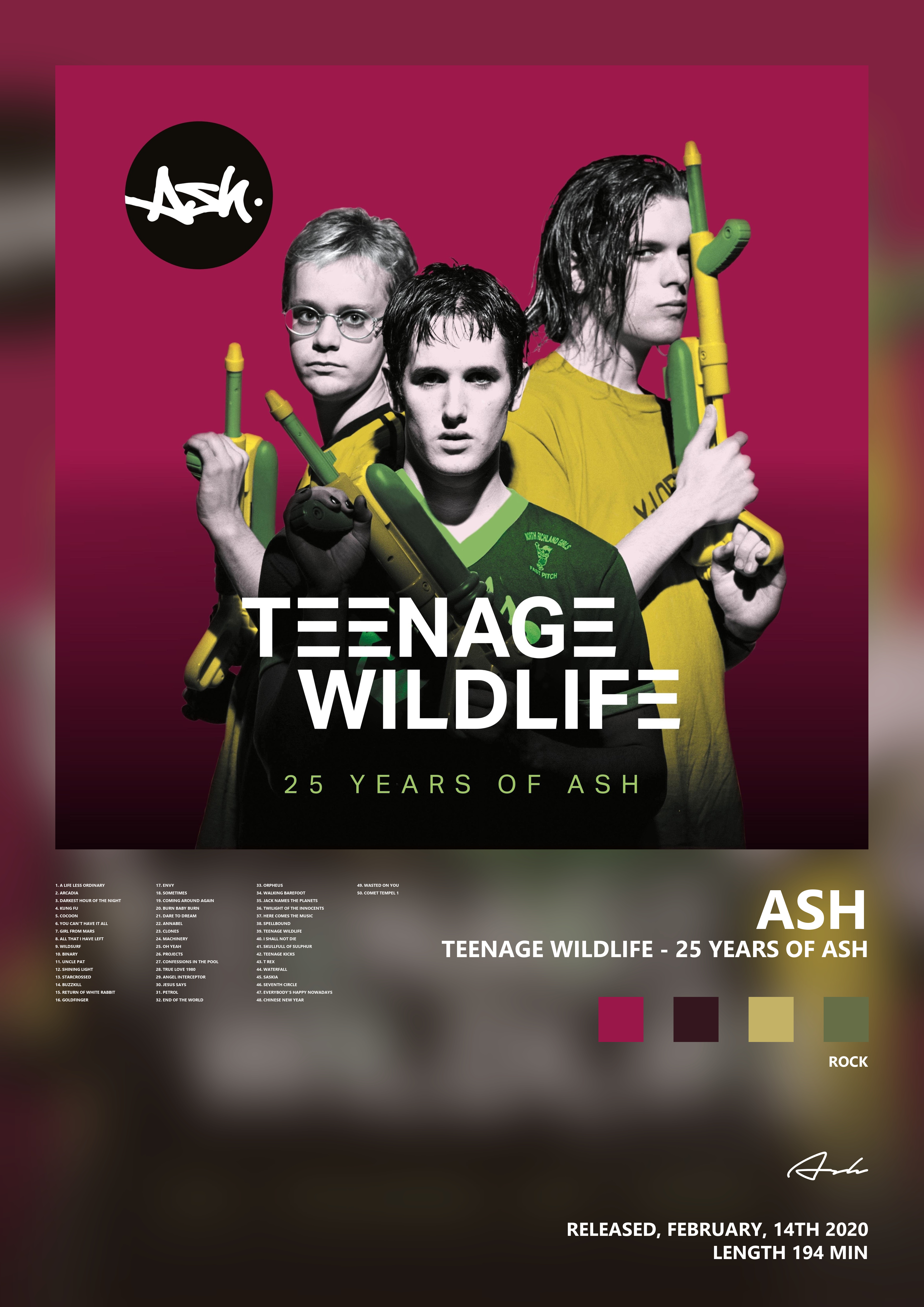 Music poster: Ash - Teenage Wildlife - 25 Years of Ash