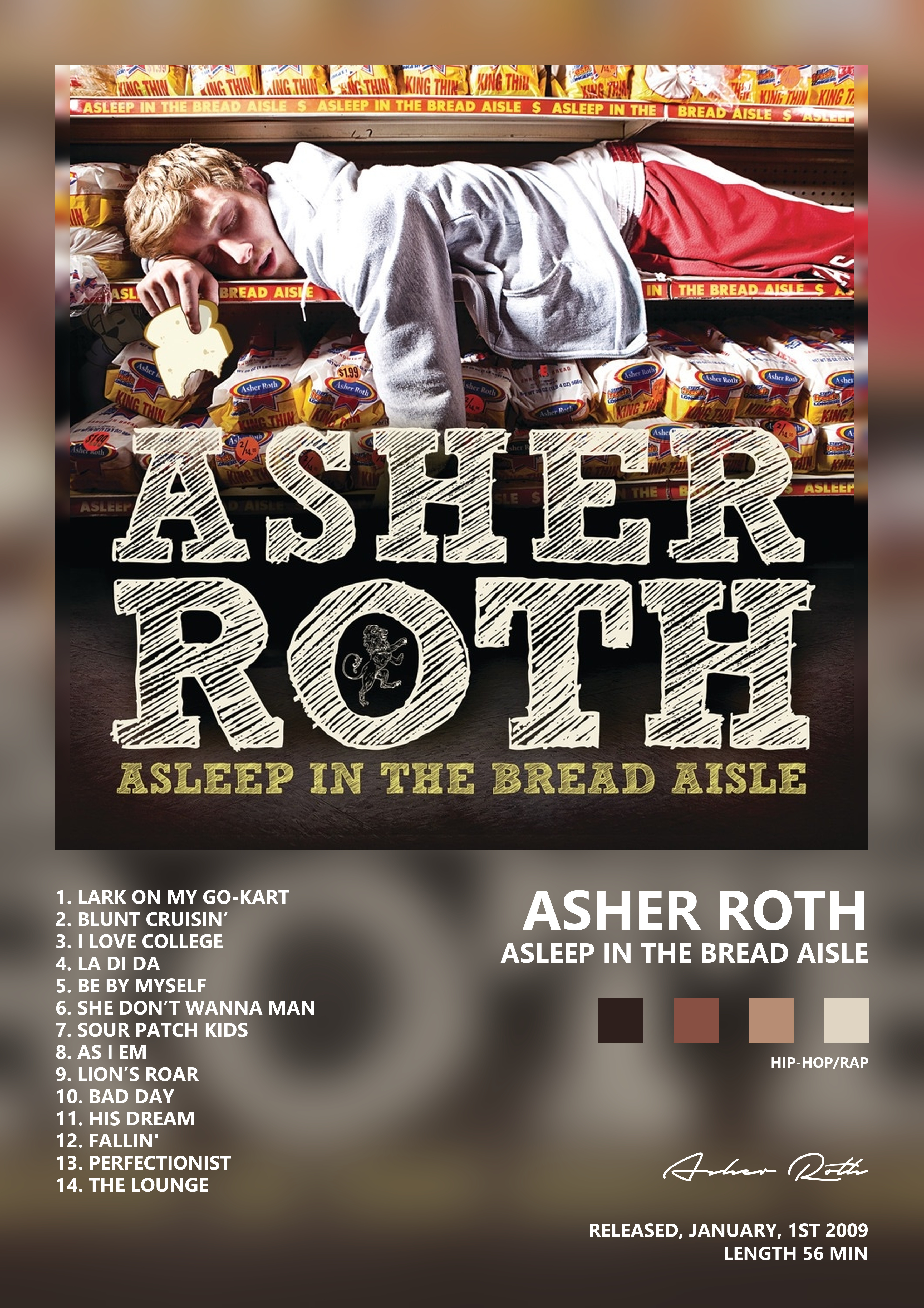 Music poster: Asher Roth - Asleep In the Bread Aisle