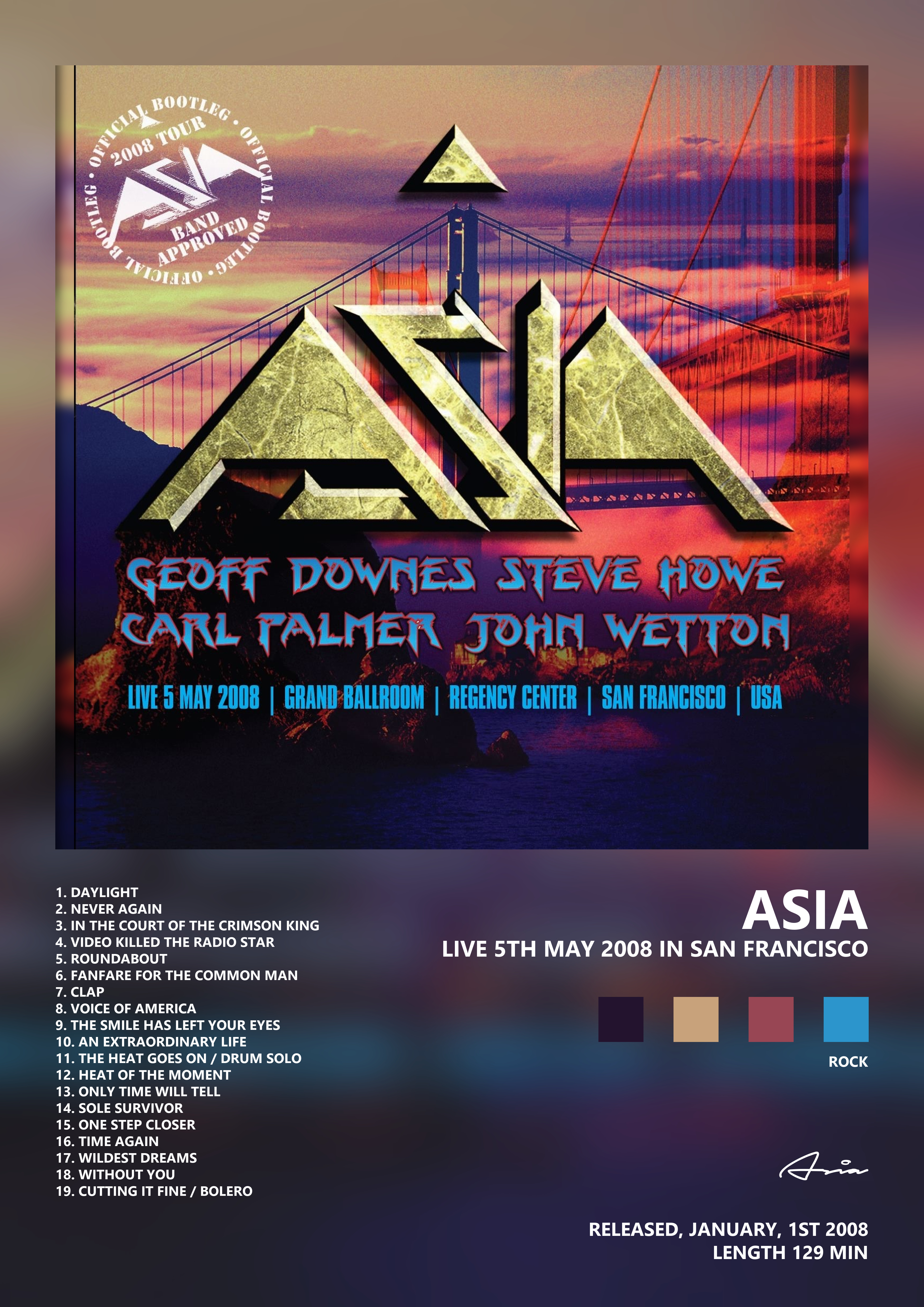 Music poster: Asia - Live 5th May 2008 In San Francisco