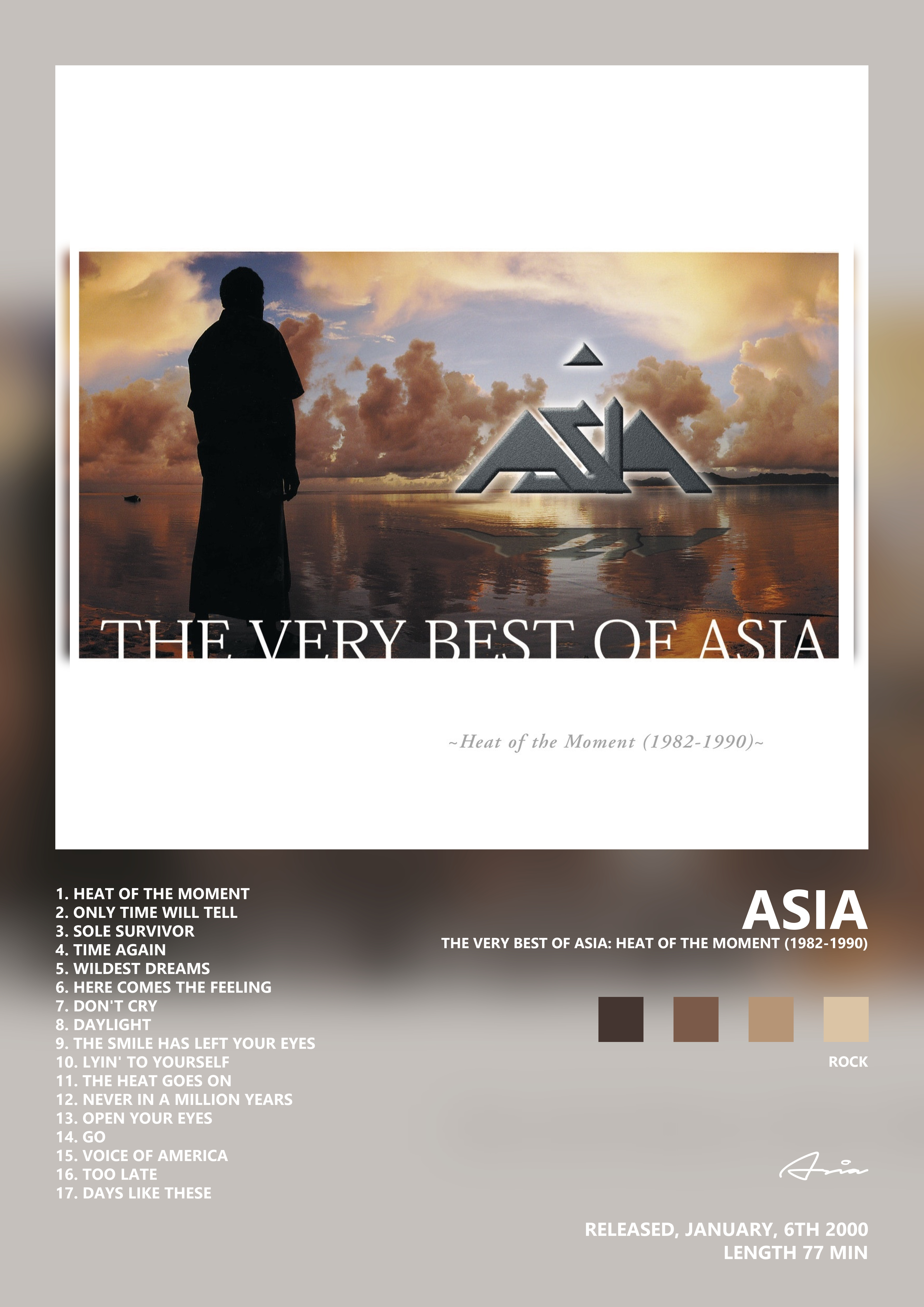 Music poster: Asia - The Very Best of Asia Heat of the Moment 1982-1990