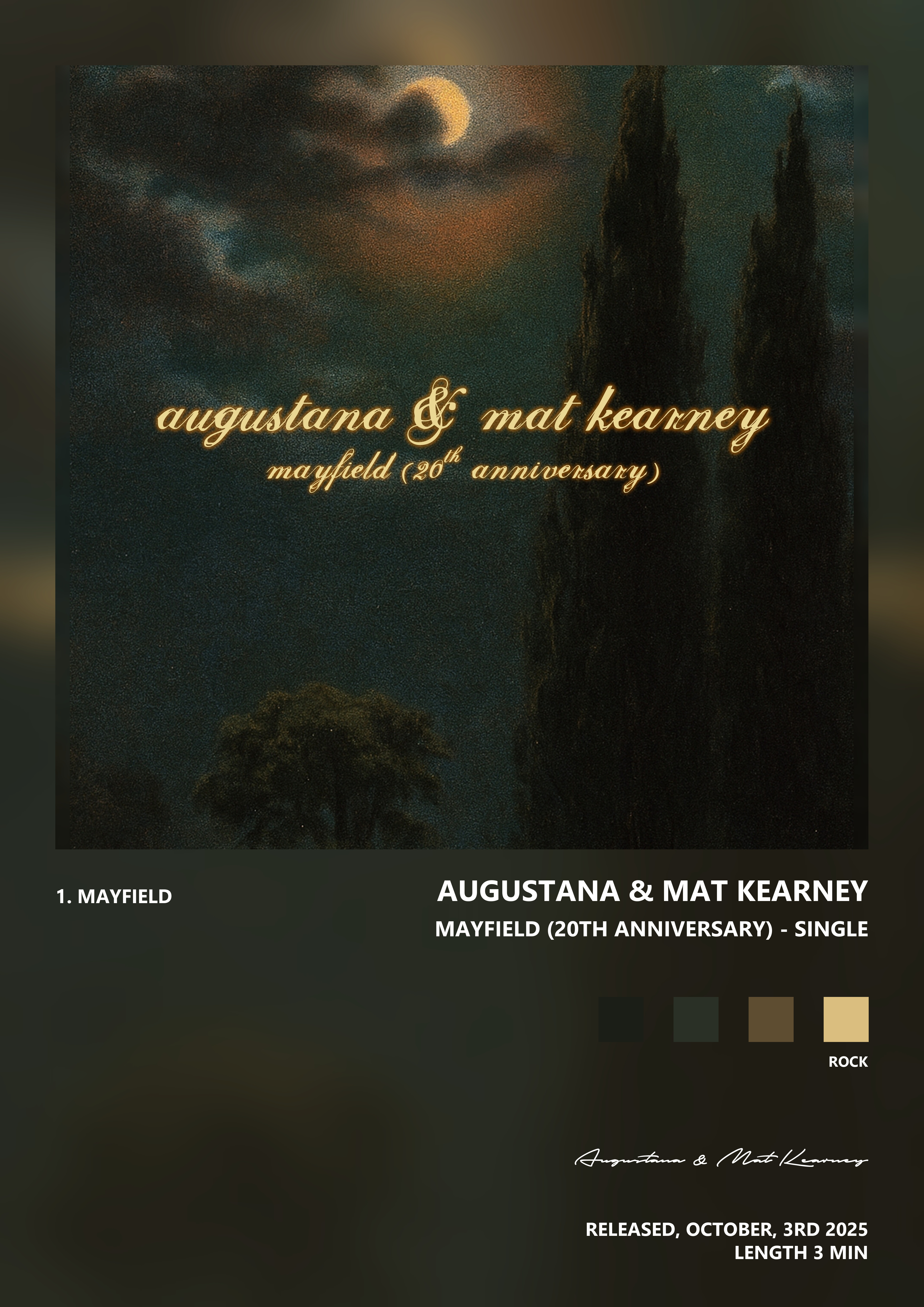 Music poster: Augustana Mat Kearney - Mayfield 20th Anniversary - Single