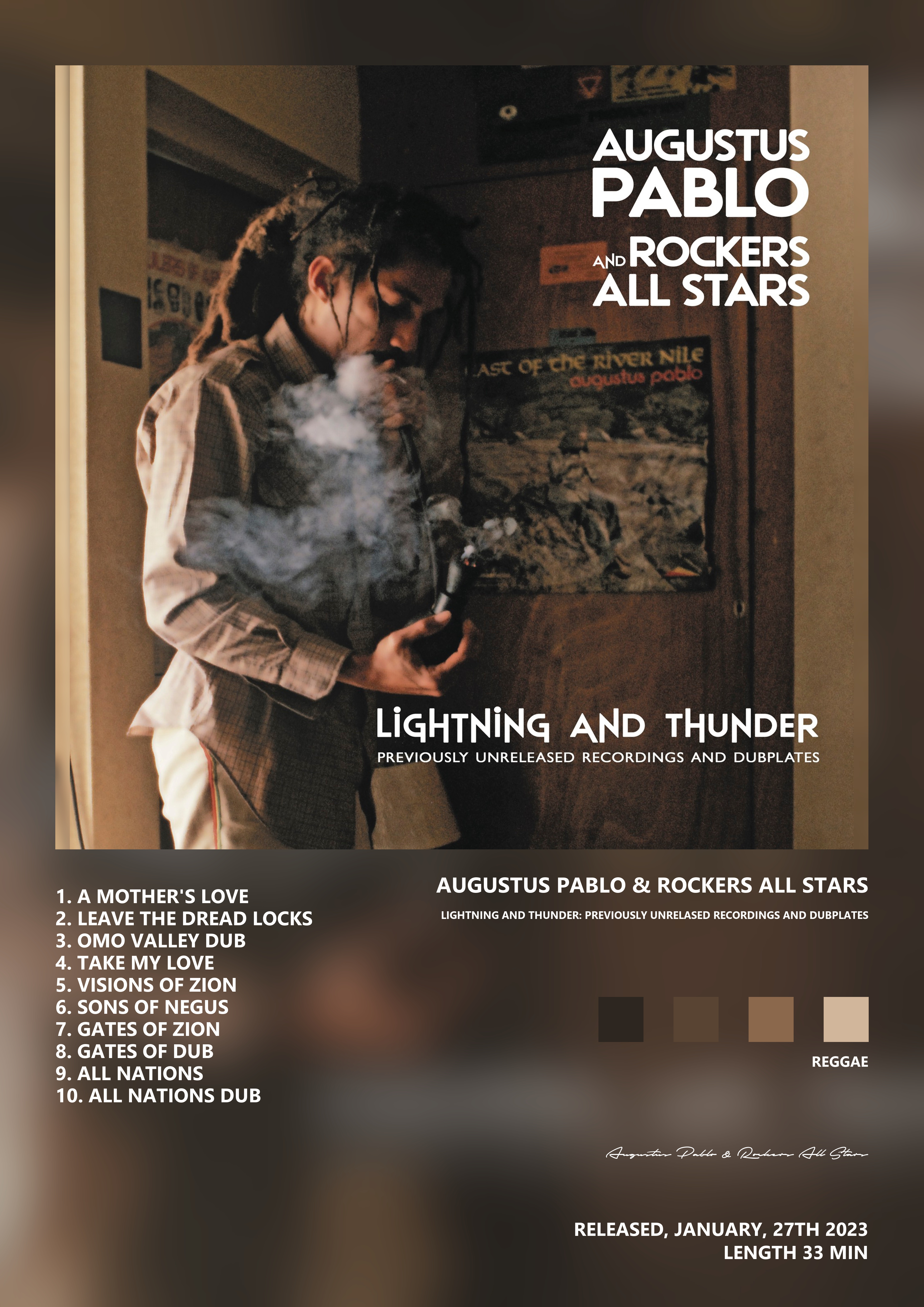 Music poster: Augustus Pablo Rockers All Stars - Lightning and Thunder Previously Unrelased Recordings and Dubplates