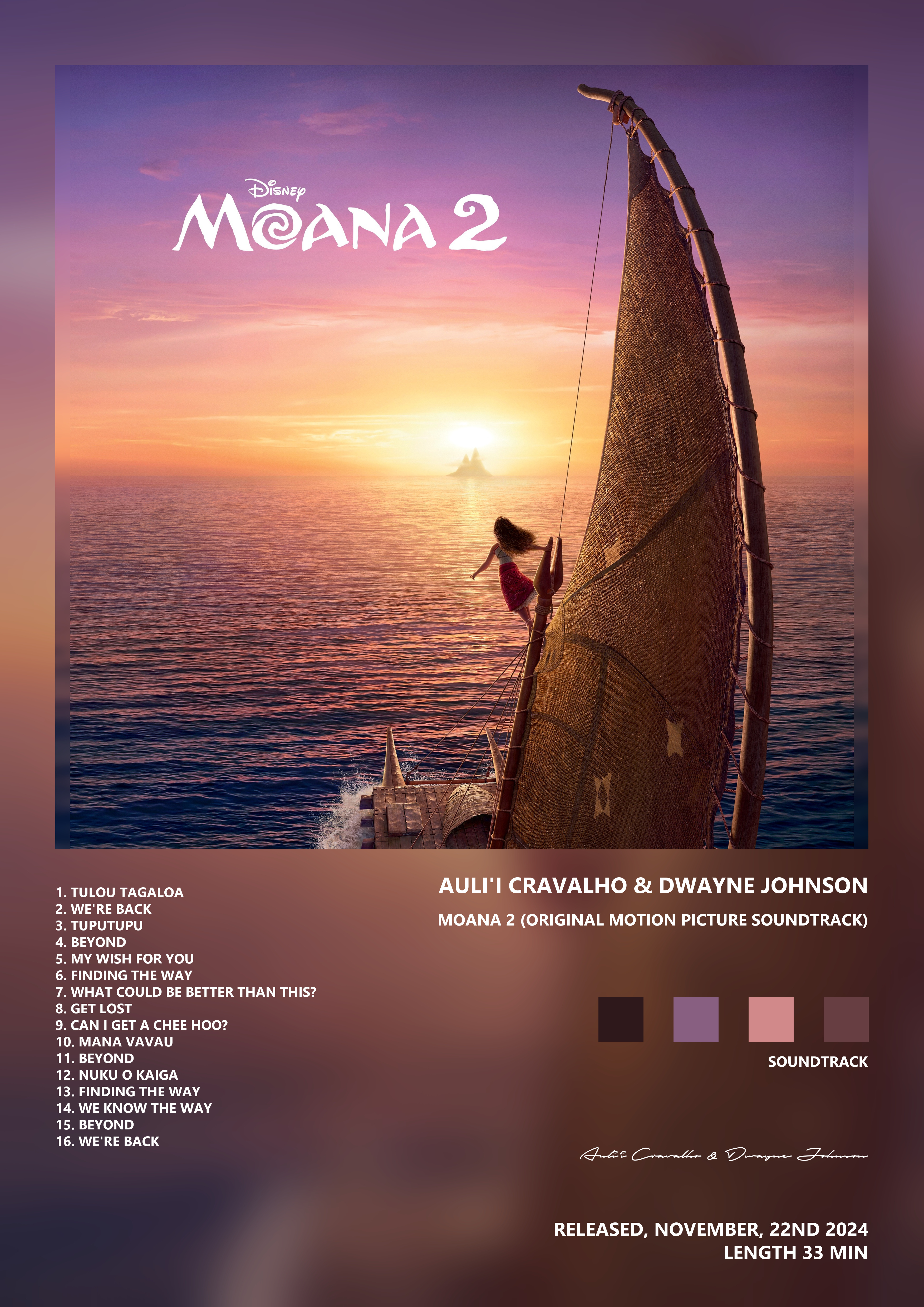 Music poster: Aulii Cravalho Dwayne Johnson - Moana 2 Original Motion Picture Soundtrack
