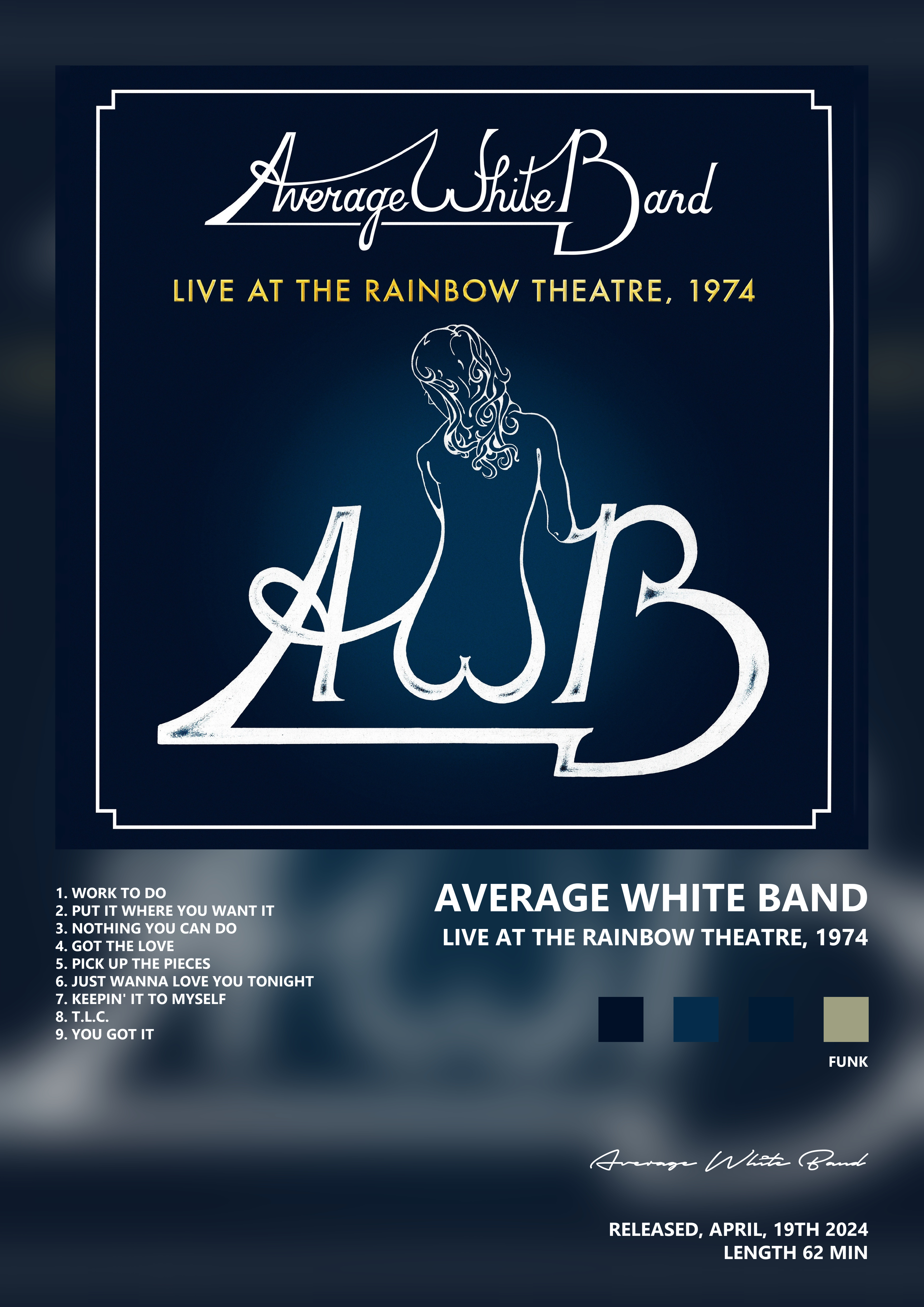 Music poster: Average White Band - Live at the Rainbow Theatre 1974