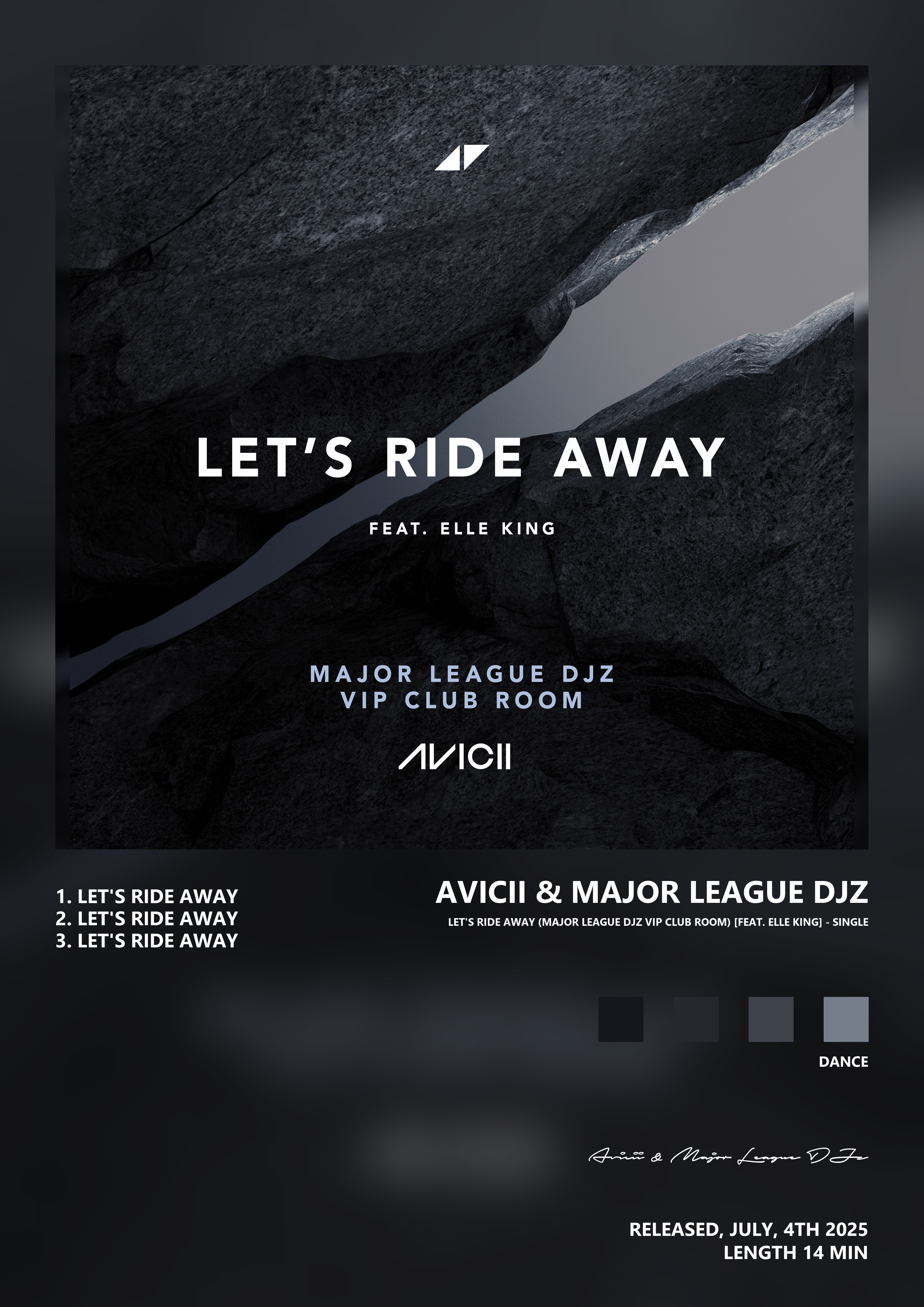 Music poster: Avicii Major League DJz - Lets Ride Away Major League DJz VIP Club Room feat Elle King - Single