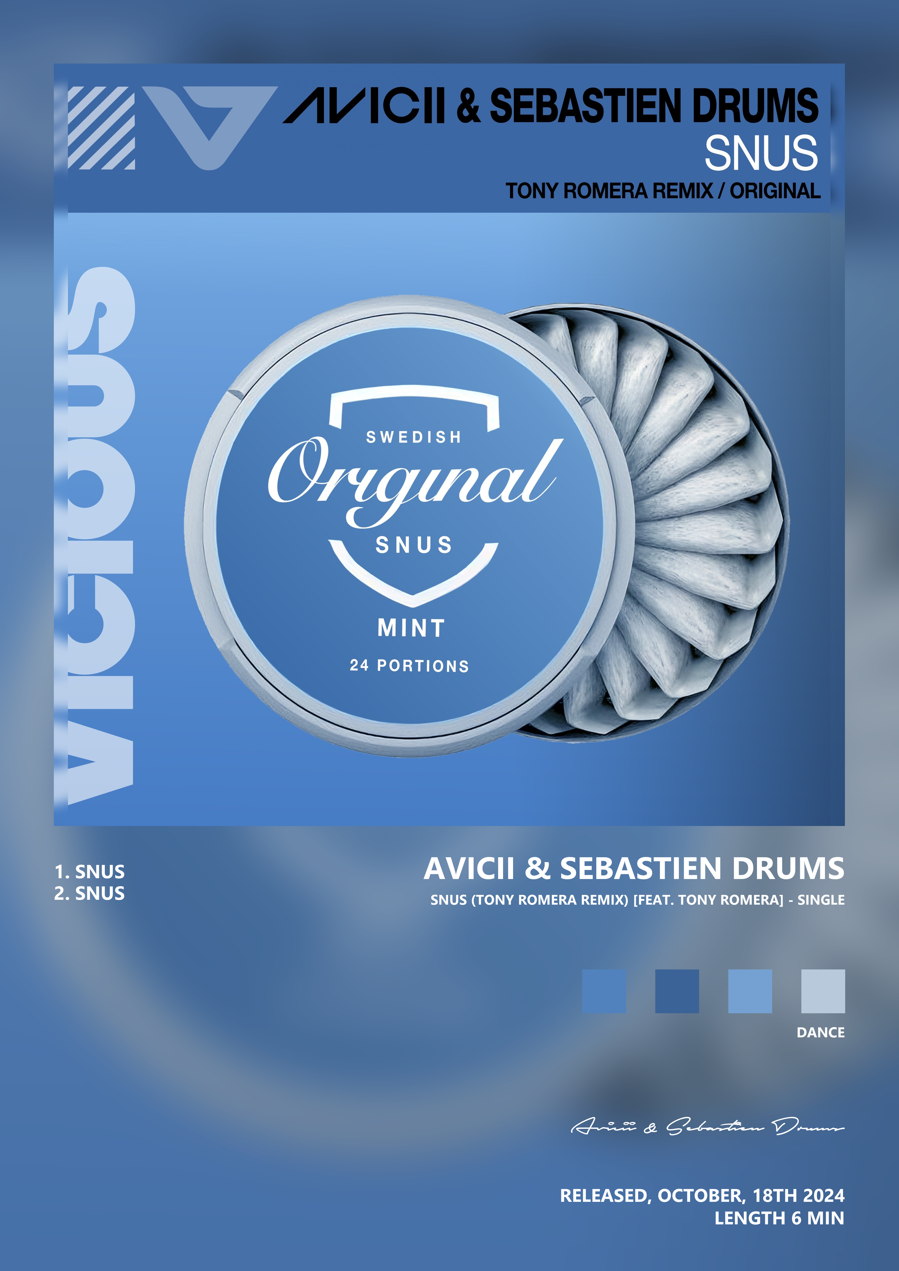 Music poster: Avicii Sebastien Drums - Snus Tony Romera Remix feat Tony Romera - Single