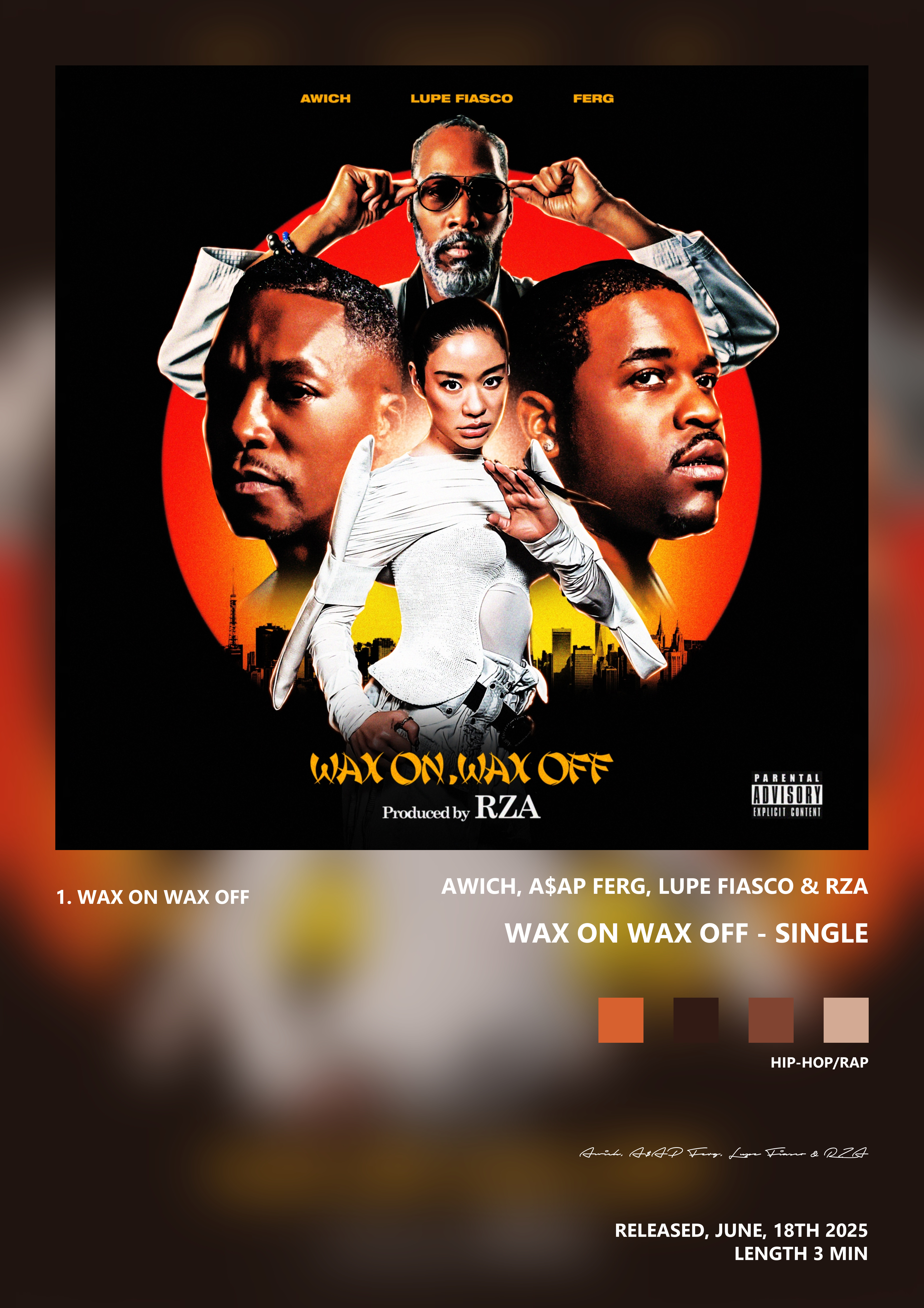 Music poster: Awich AAP Ferg Lupe Fiasco RZA - Wax On Wax Off - Single