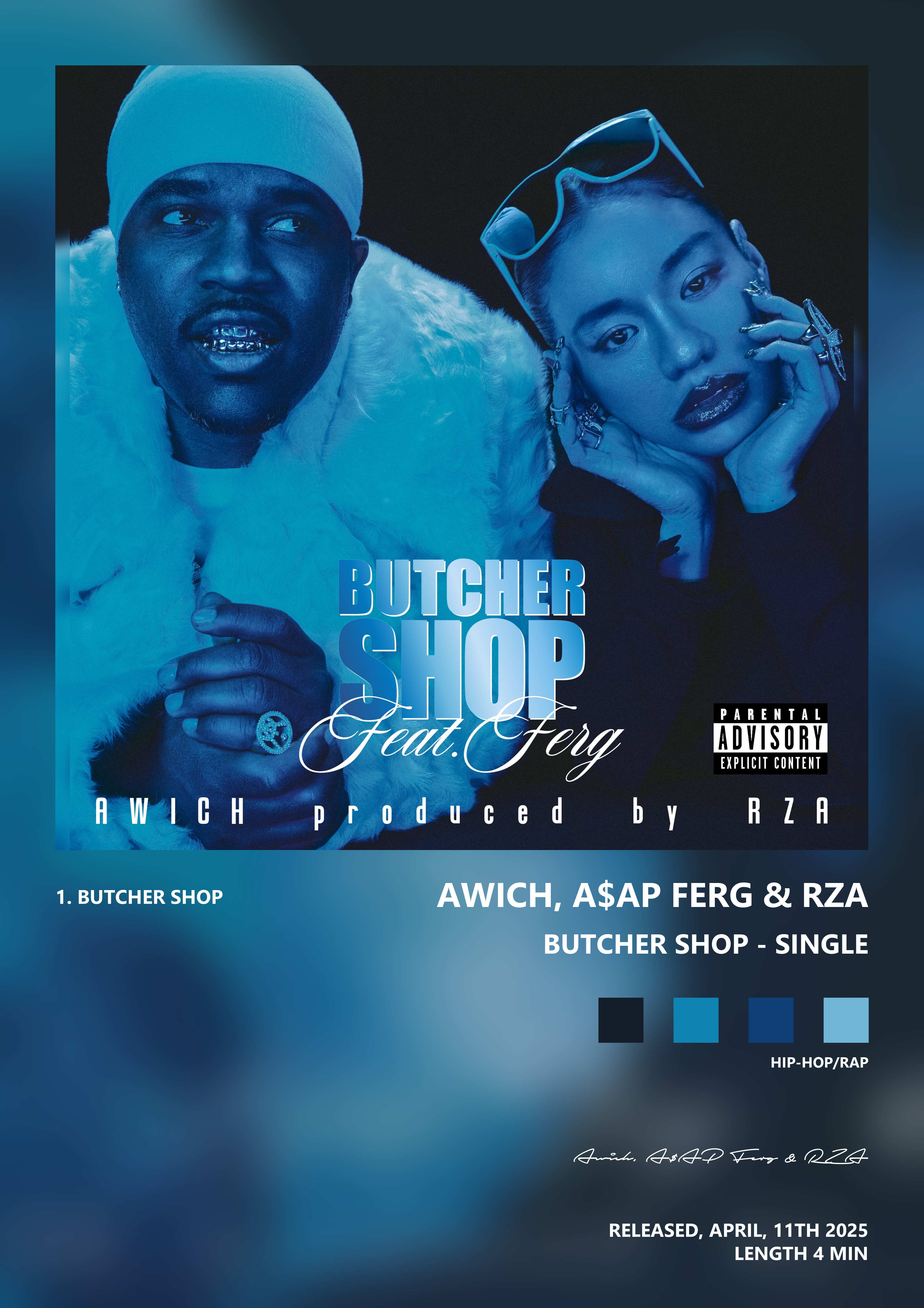 Music poster: Awich AAP Ferg RZA - Butcher Shop - Single