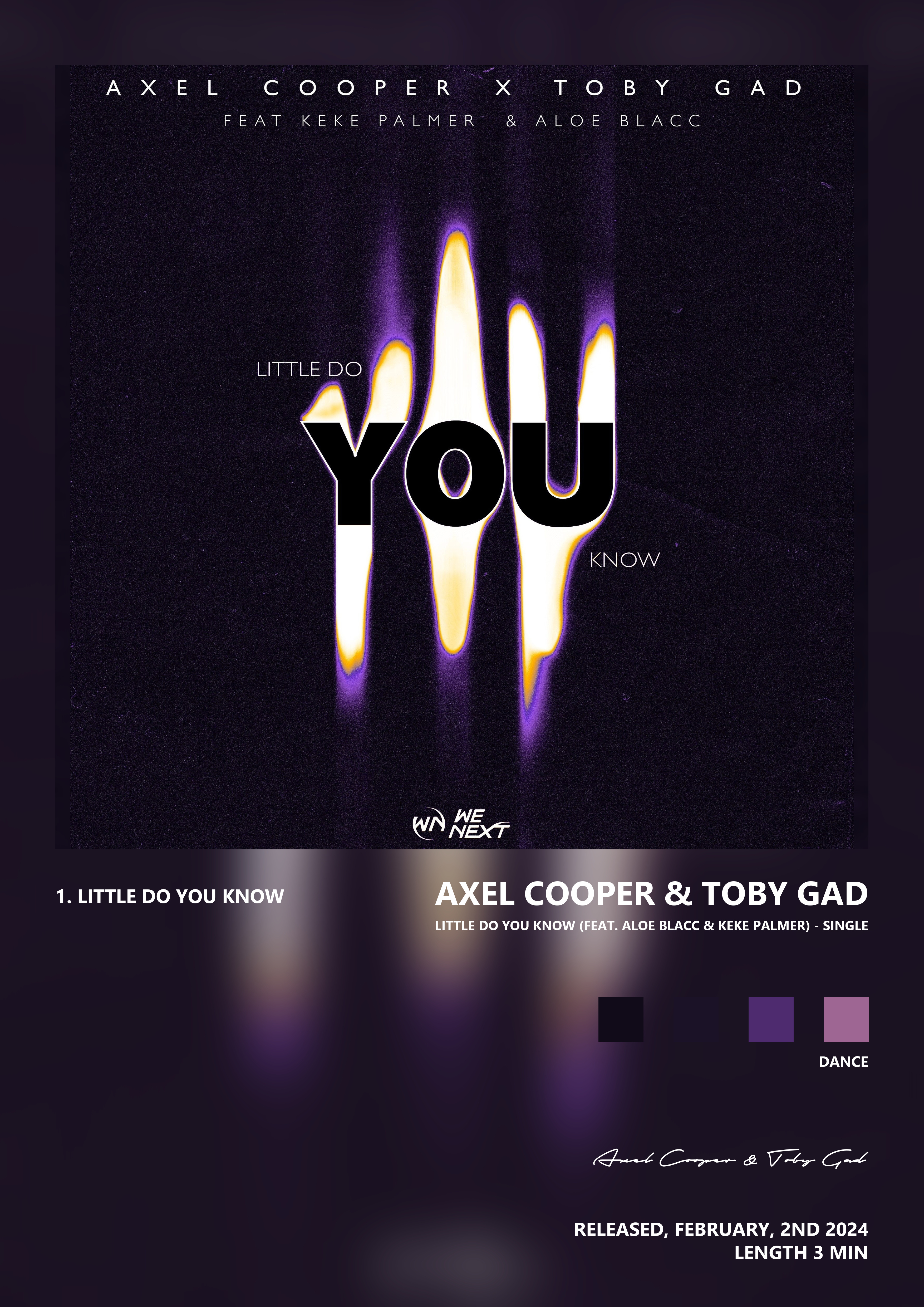 Music poster: Axel Cooper Toby Gad - Little Do You Know feat Aloe Blacc Keke Palmer - Single