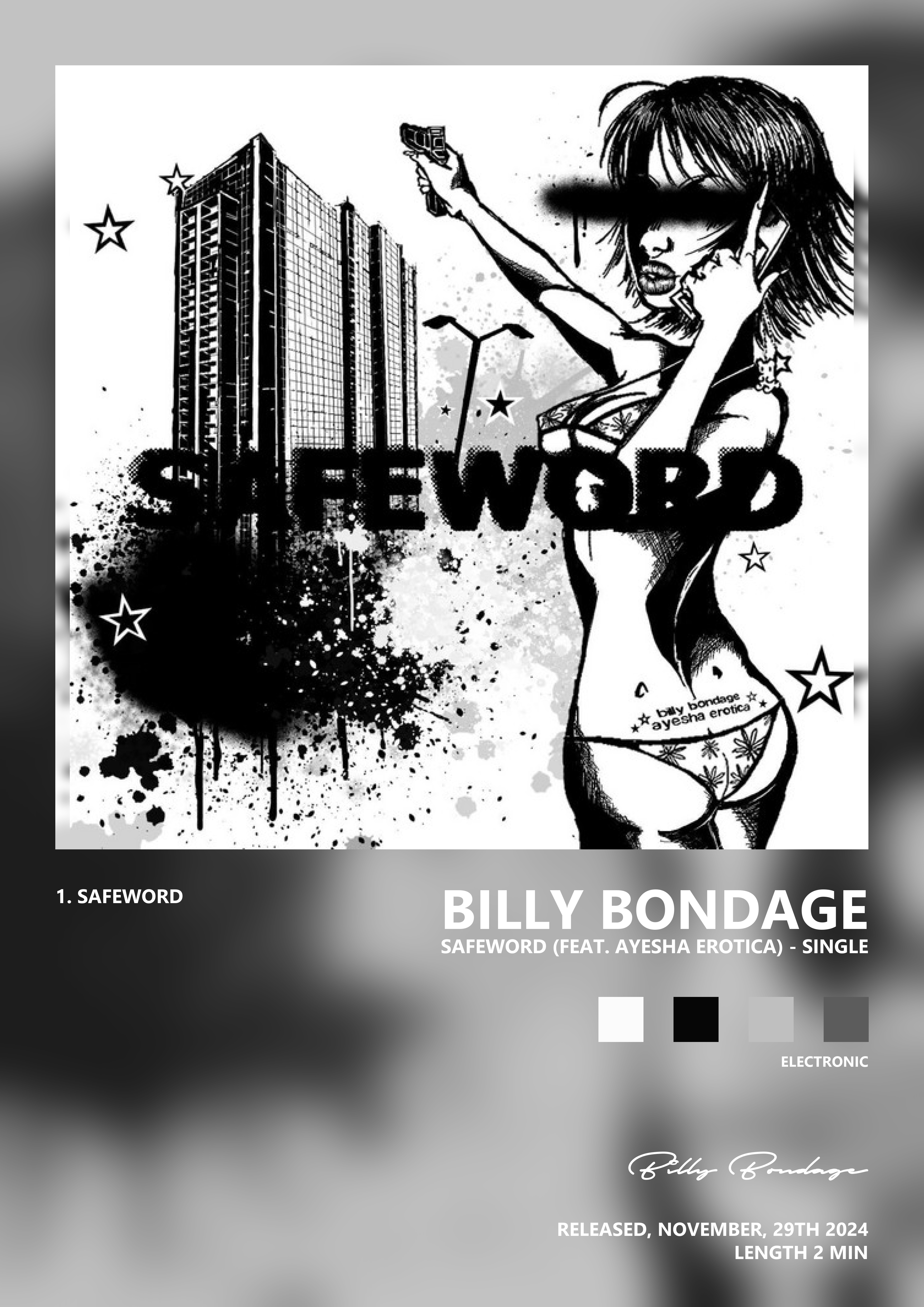 Music poster: Billy Bondage - Safeword feat Ayesha Erotica - Single