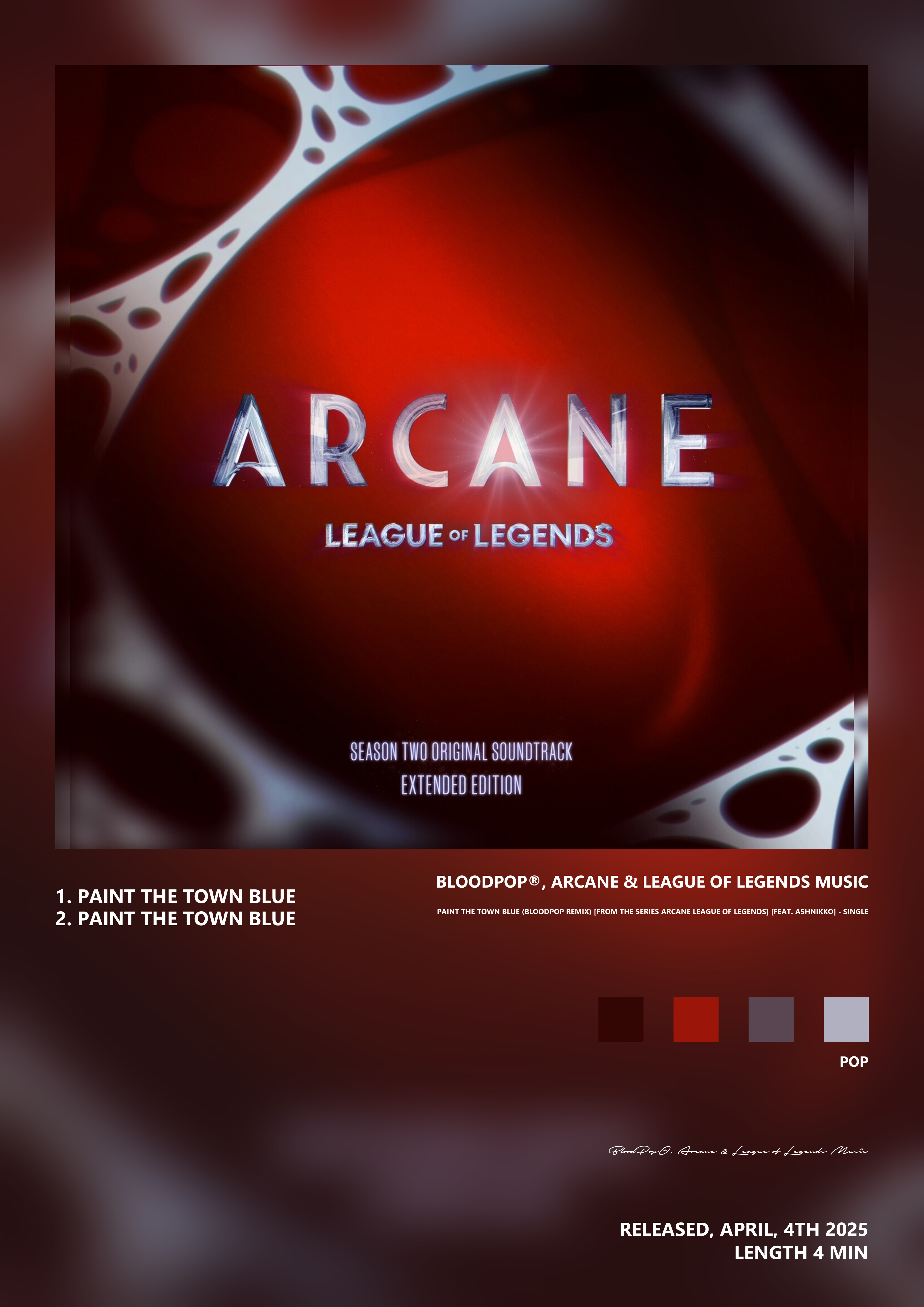 Music poster: BloodPop Arcane League of Legends Music - Paint The Town Blue BloodPop Remix from the series Arcane League of Legends fe
